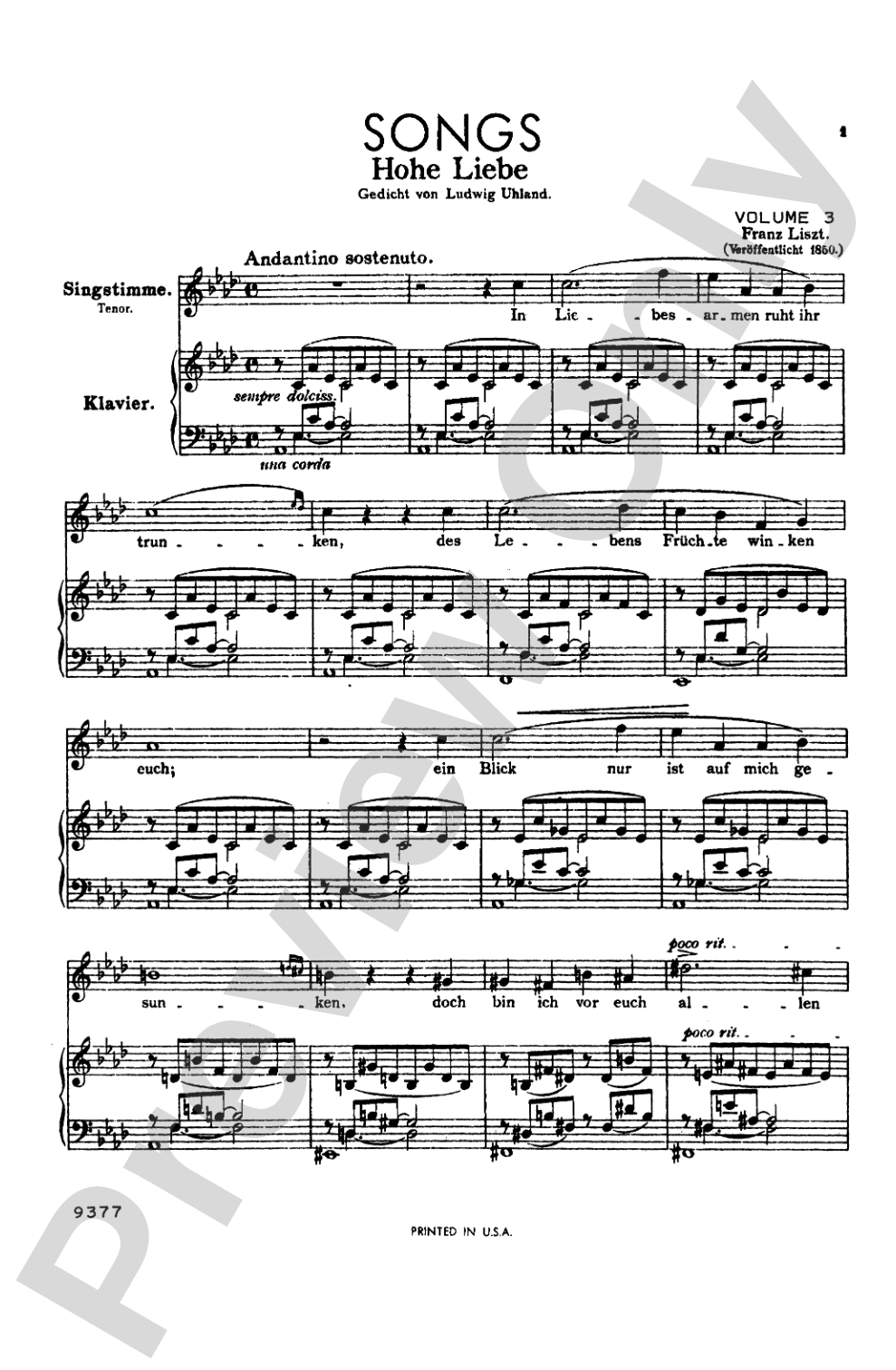 Liszt: Songs, Volume III, Nos. 1-22 (German): Vocal Book