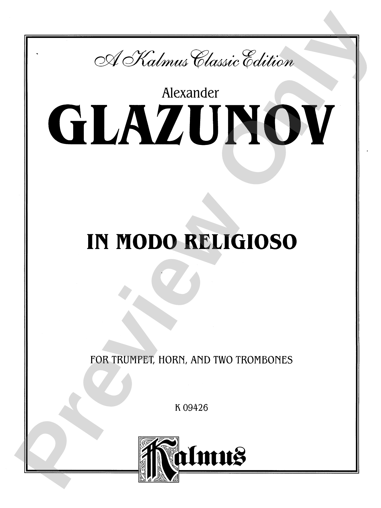 Glazunov: In Modo Religioso, Op. 38: Brass Quartet Book