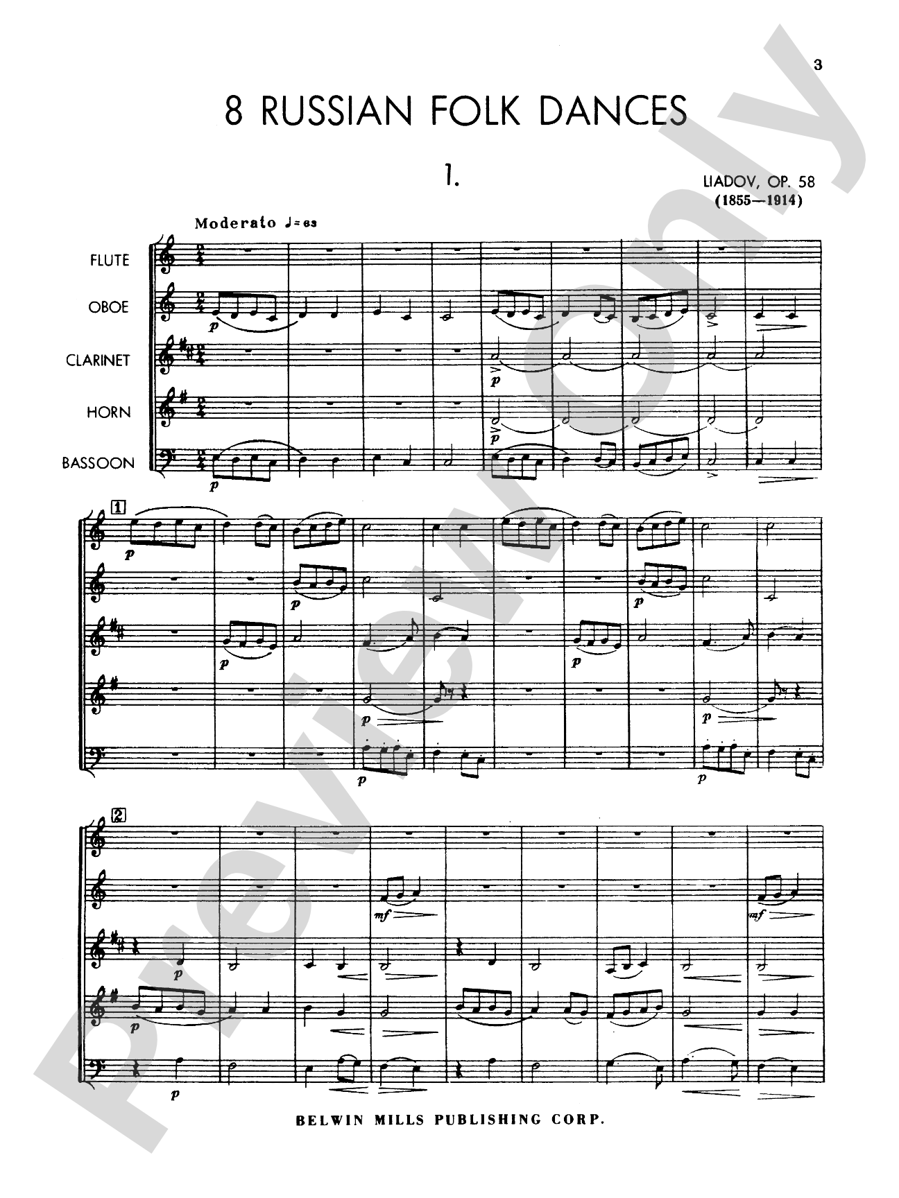 Liadov: Eight Russian Folk Dances, Op. 58: Woodwind Quintet Book