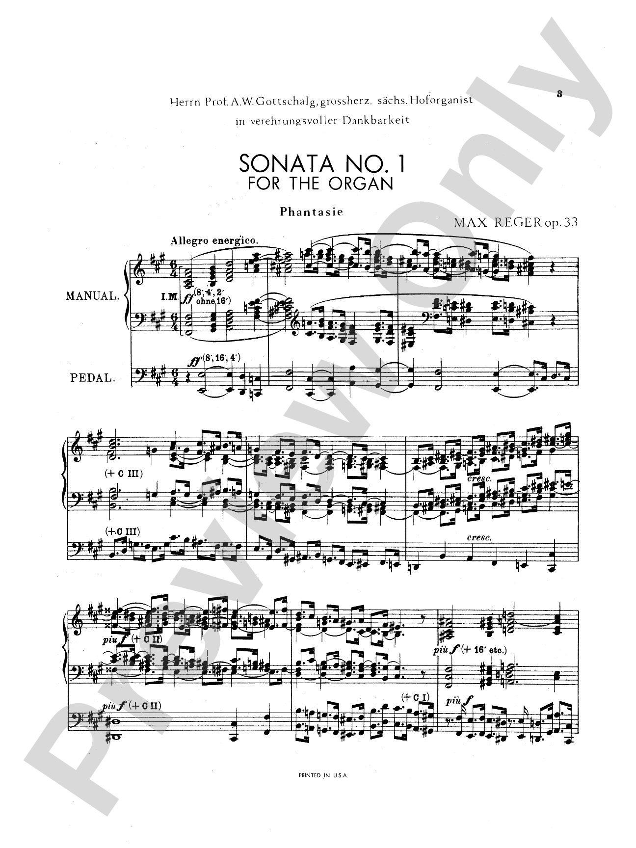Reger: Sonata in F sharp Minor, Op. 33: Organ Sheet