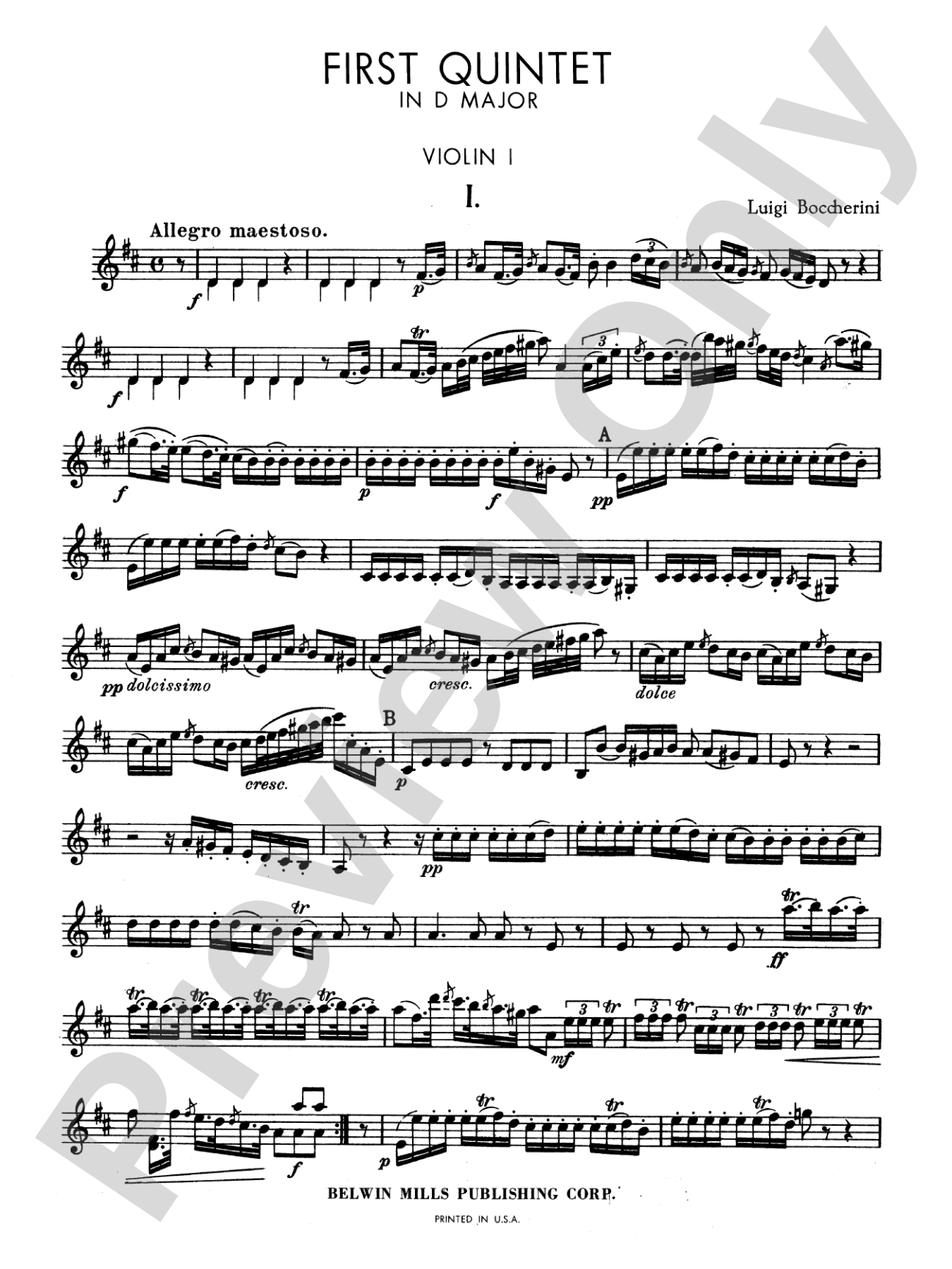 Boccherini: First Quintet in D Major, for Two Violins, Viola, Cello and Guitar: String Quintet