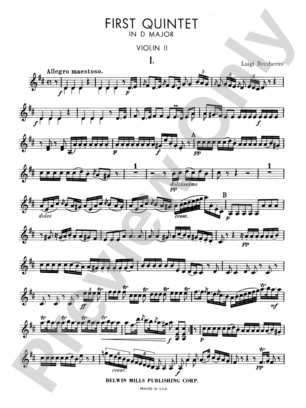 Boccherini: First Quintet in D Major, for Two Violins, Viola, Cello and Guitar