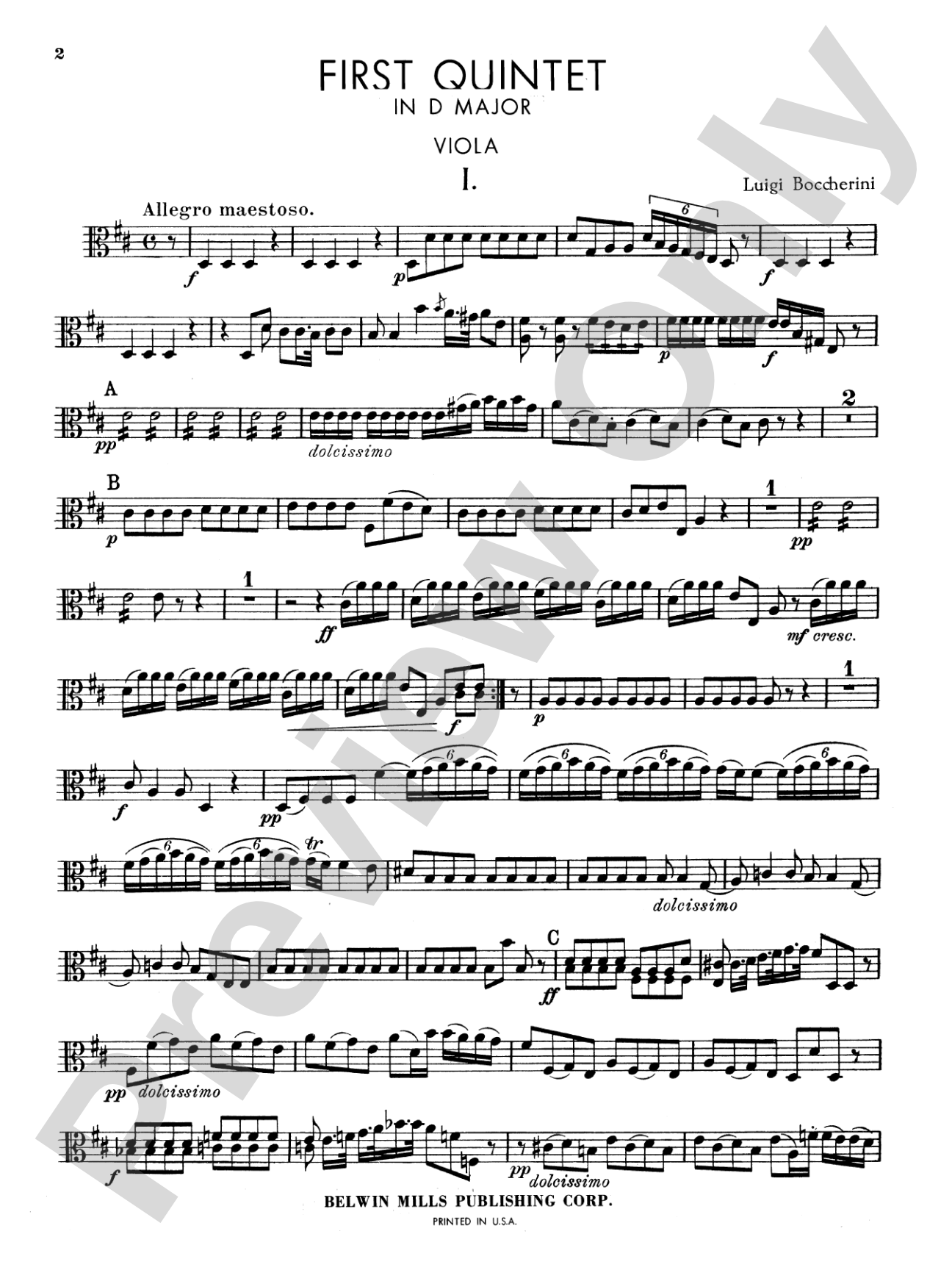 Boccherini: First Quintet in D Major, for Two Violins, Viola, Cello and Guitar