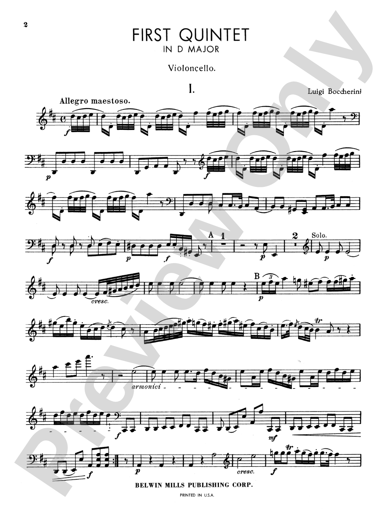 Boccherini: First Quintet in D Major, for Two Violins, Viola, Cello and Guitar