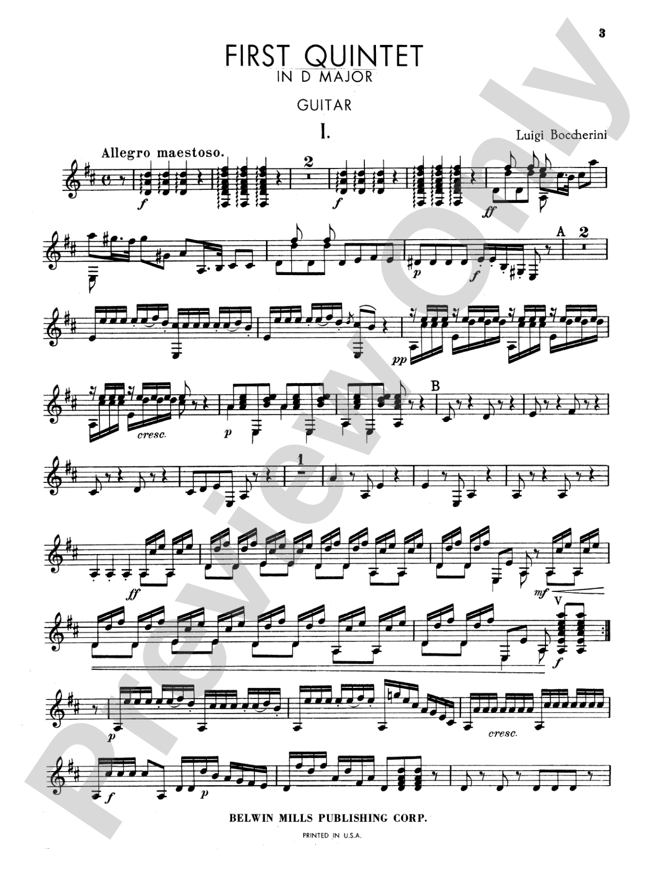 Boccherini: First Quintet in D Major, for Two Violins, Viola, Cello and Guitar