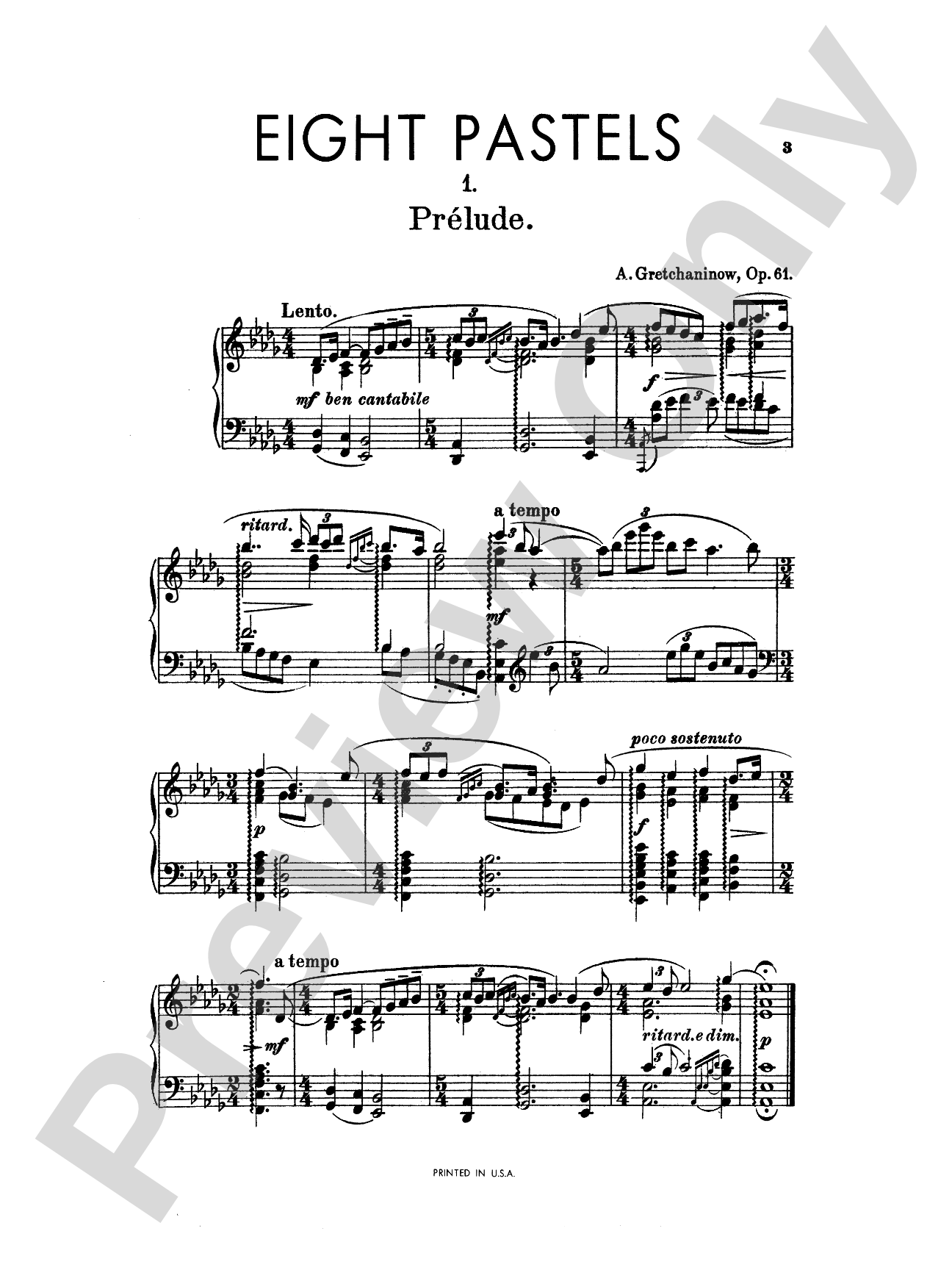 Gretchaninoff: Eight Pastels, Op. 61: Piano