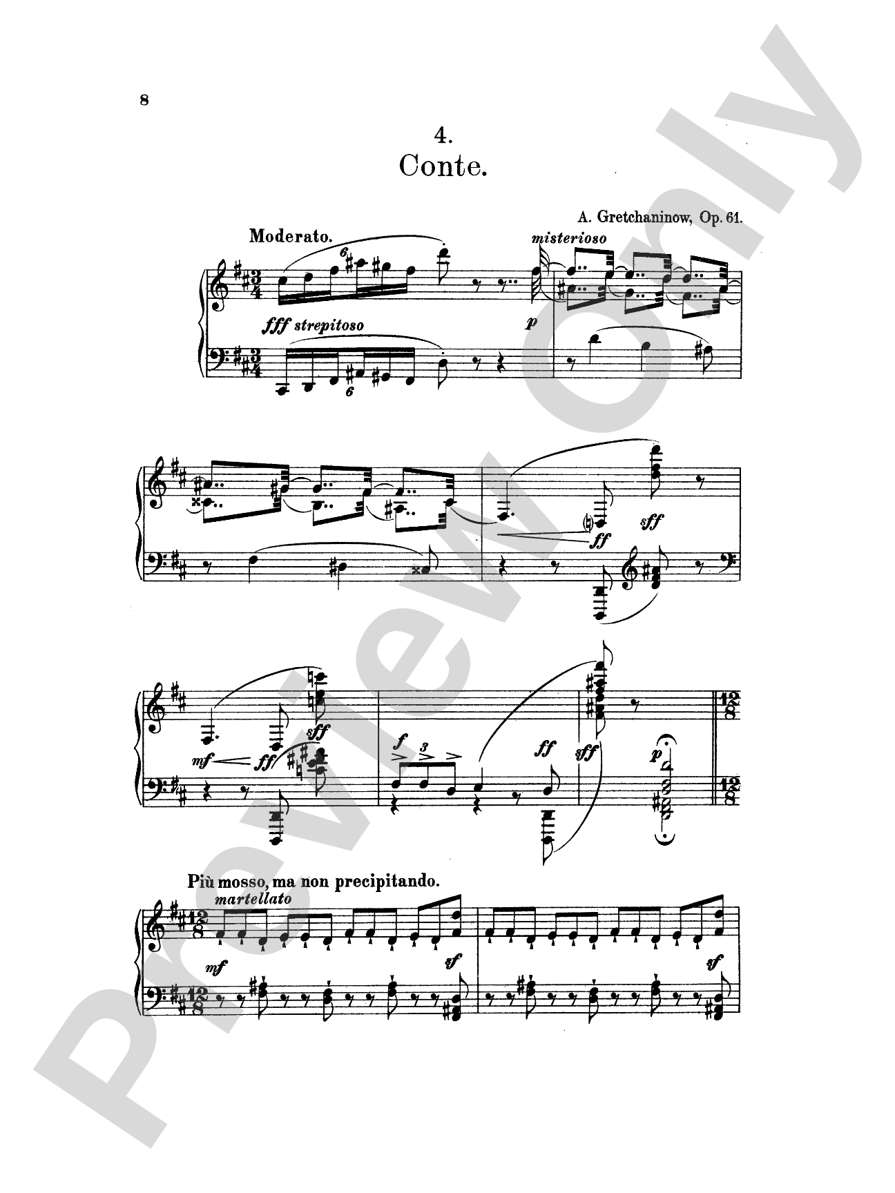 Gretchaninoff: Eight Pastels, Op. 61