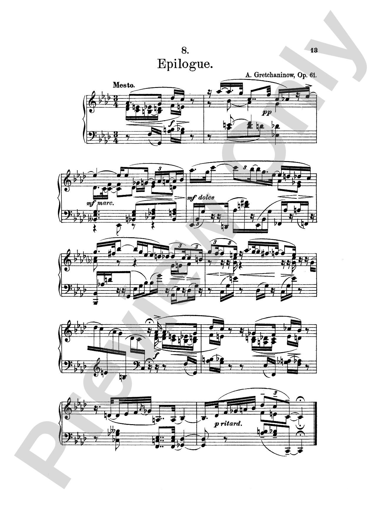 Gretchaninoff: Eight Pastels, Op. 61