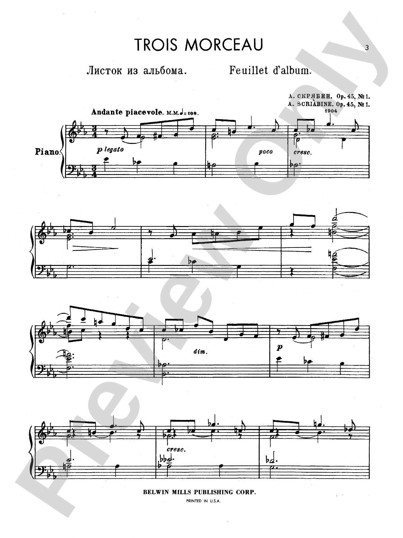 Scriabin: Trois Morceaux: Piano Book