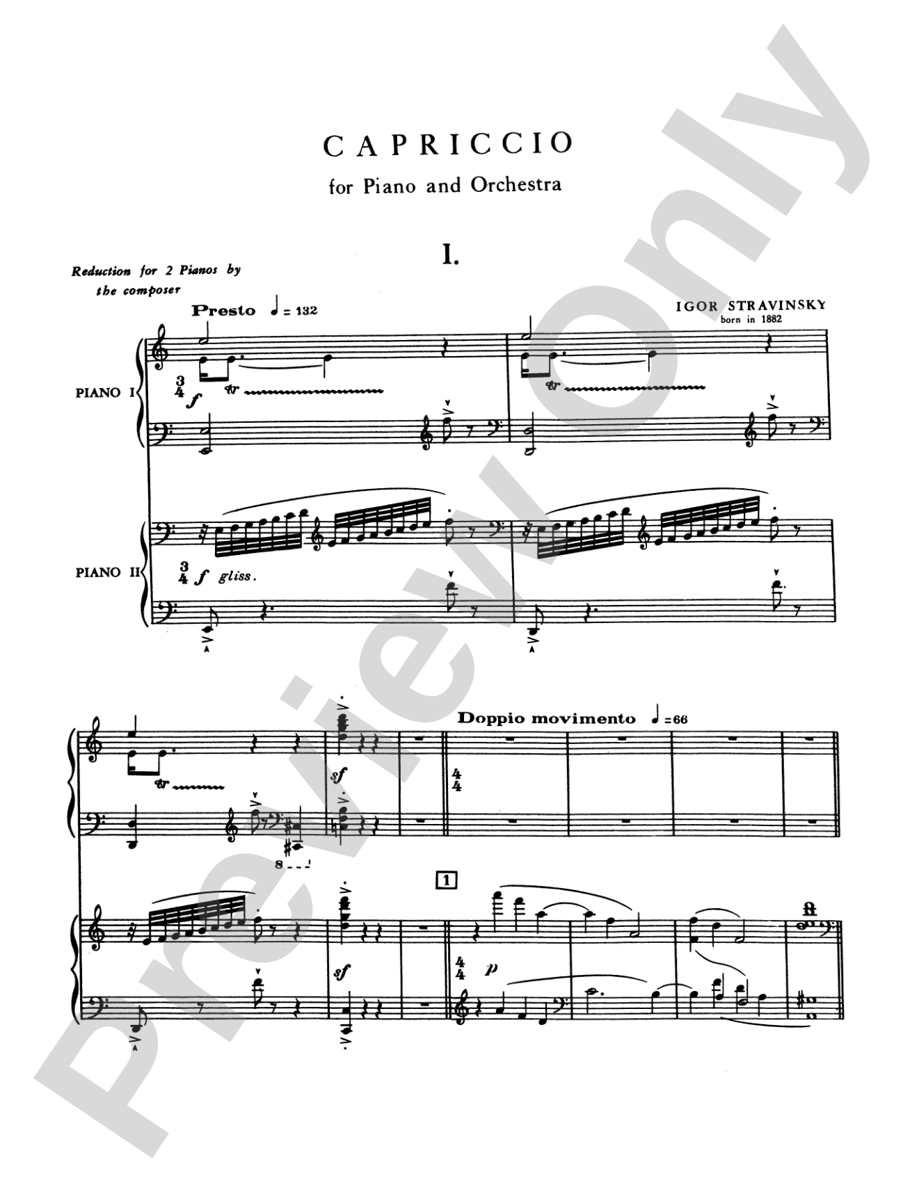Stravinsky: Capriccio: Piano Duo (2 Pianos, 4 Hands) Book (2 copies required)