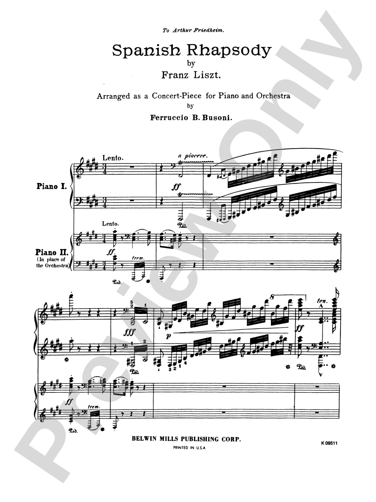 Liszt: Spanish Rhapsody (Arr. Feruccio Busoni): Piano Duo (2 Pianos, 4 Hands) Book (2 copies required)