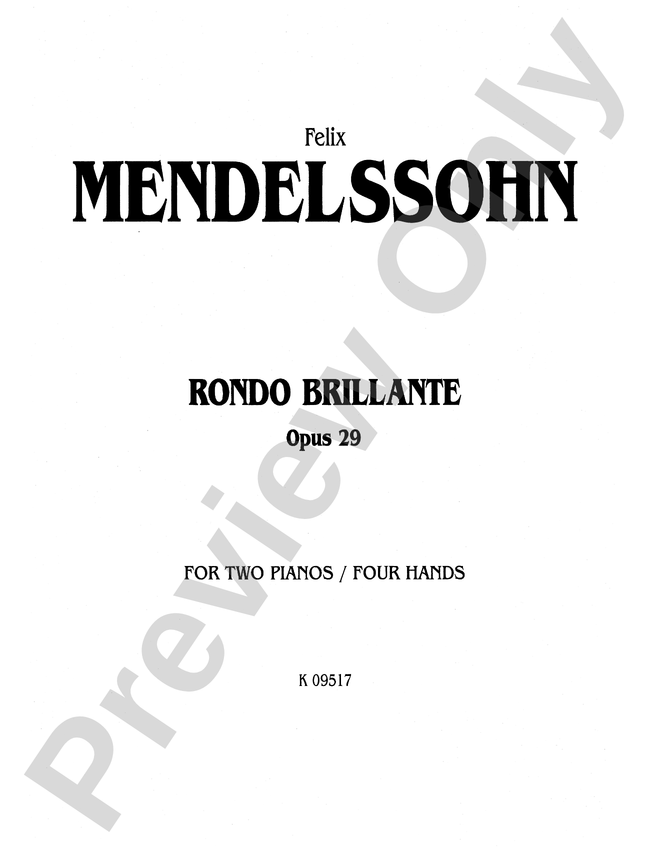 Mendelssohn: Rondo Brillante: Piano Duo (2 Pianos, 4 Hands) Book (2 copies required)