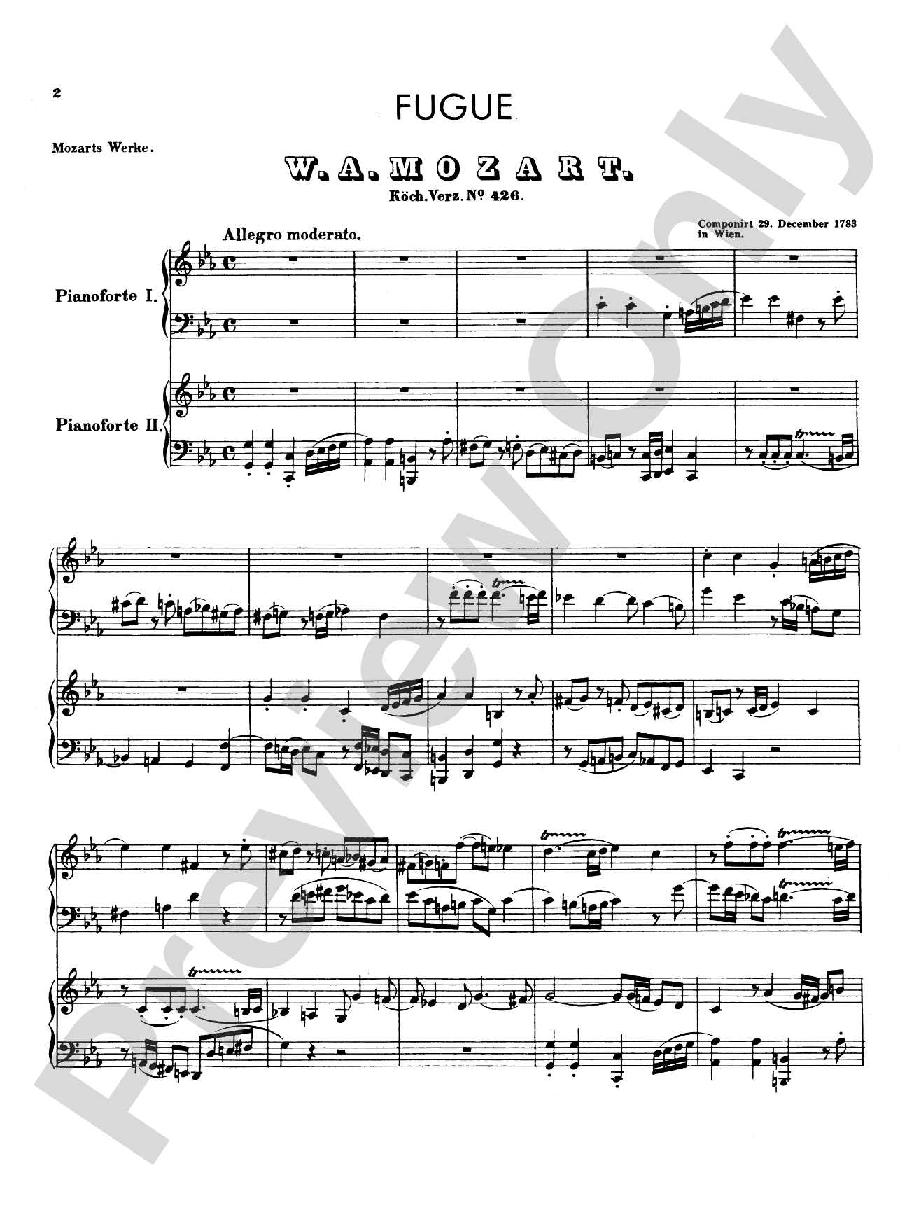 Mozart: Fugue (K. 426) and Sonata (K. 448) (Urtext): Piano Duo (2 Pianos, 4 Hands) Book (2 copies required)