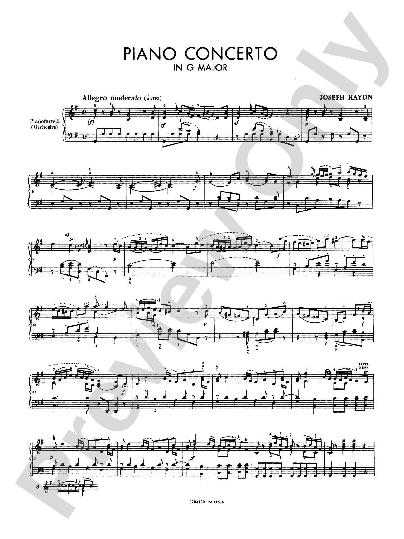 Haydn: Piano Concerto in G Major: Piano Duo (2 Pianos, 4 Hands) Book (2 copies required)