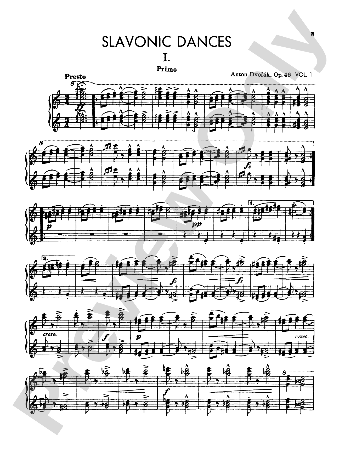 Dvorák: Slavonic Dances, Op. 46 (Volume I): Piano Duet (1 Piano, 4 Hands) Book
