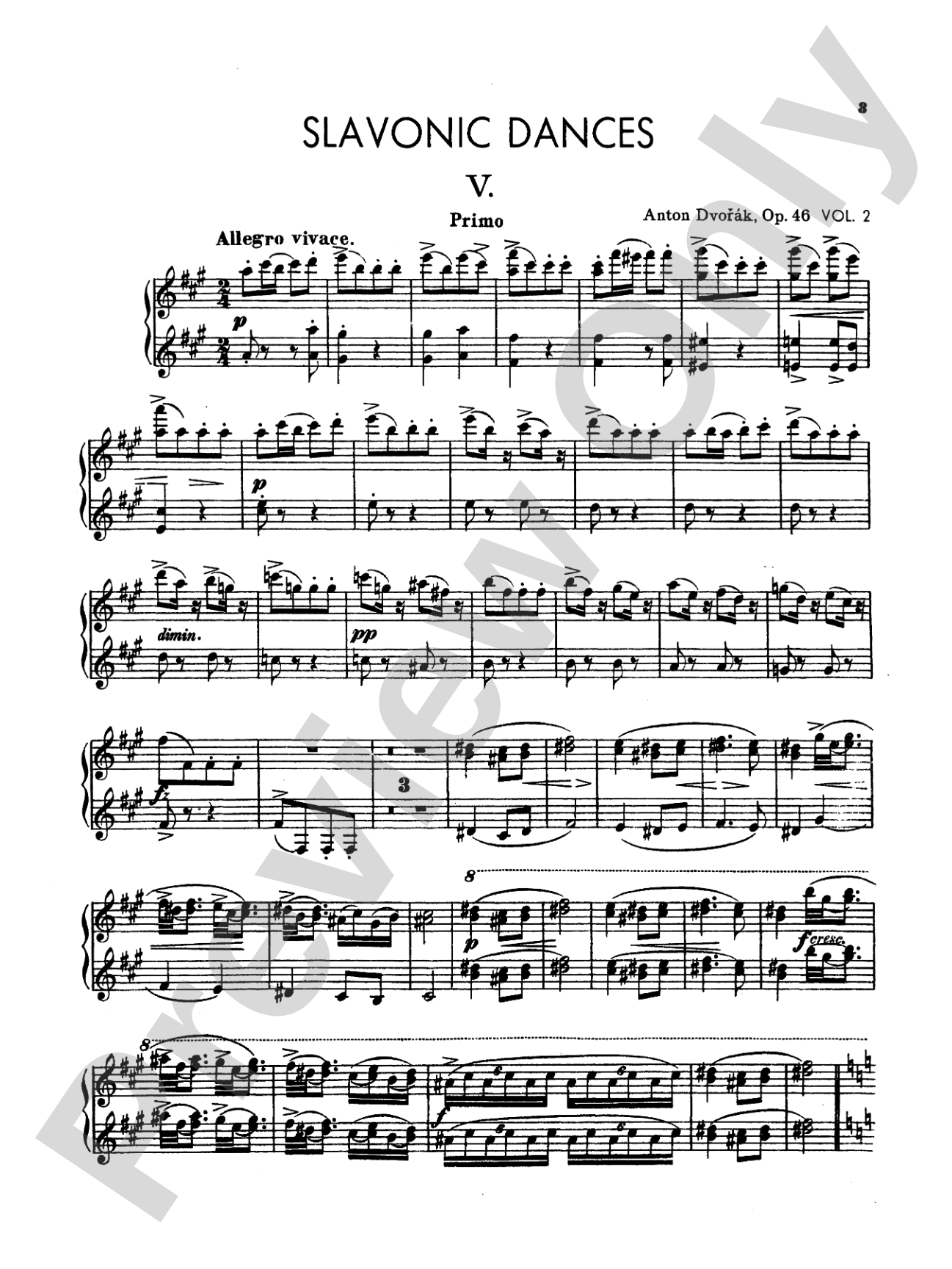 Dvorák: Slavonic Dances, Op. 46 (Volume II): Piano Duet (1 Piano, 4 Hands) Book