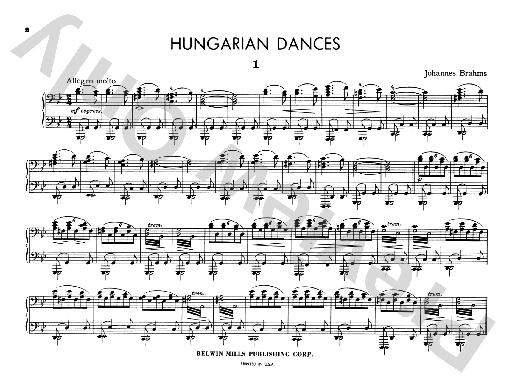 Brahms: Hungarian Dances, Volume I: Piano Duet (1 Piano, 4 Hands) Comb Bound Book