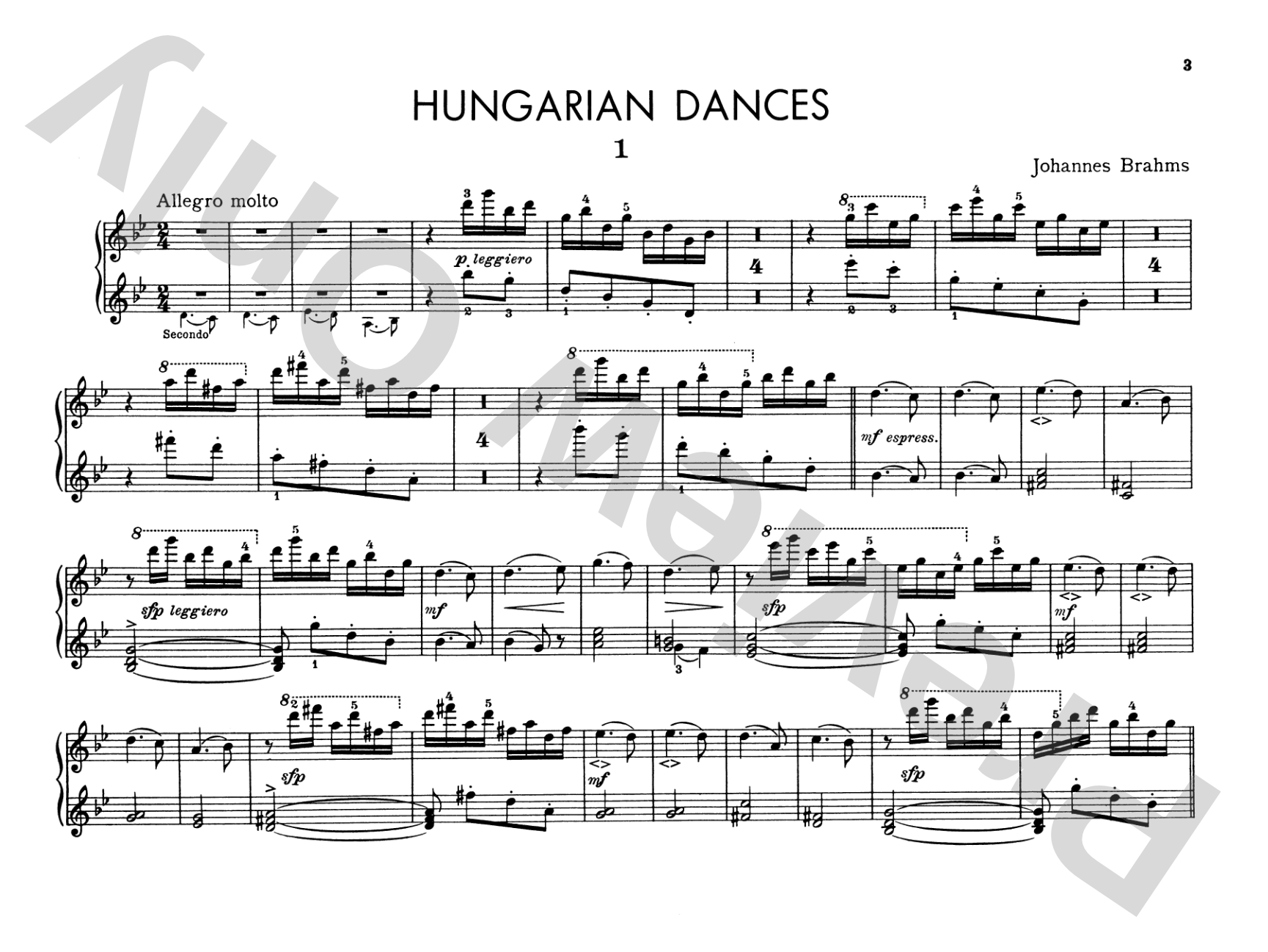 Brahms: Hungarian Dances, Volume I: Piano Duet (1 Piano, 4 Hands) Comb Bound Book