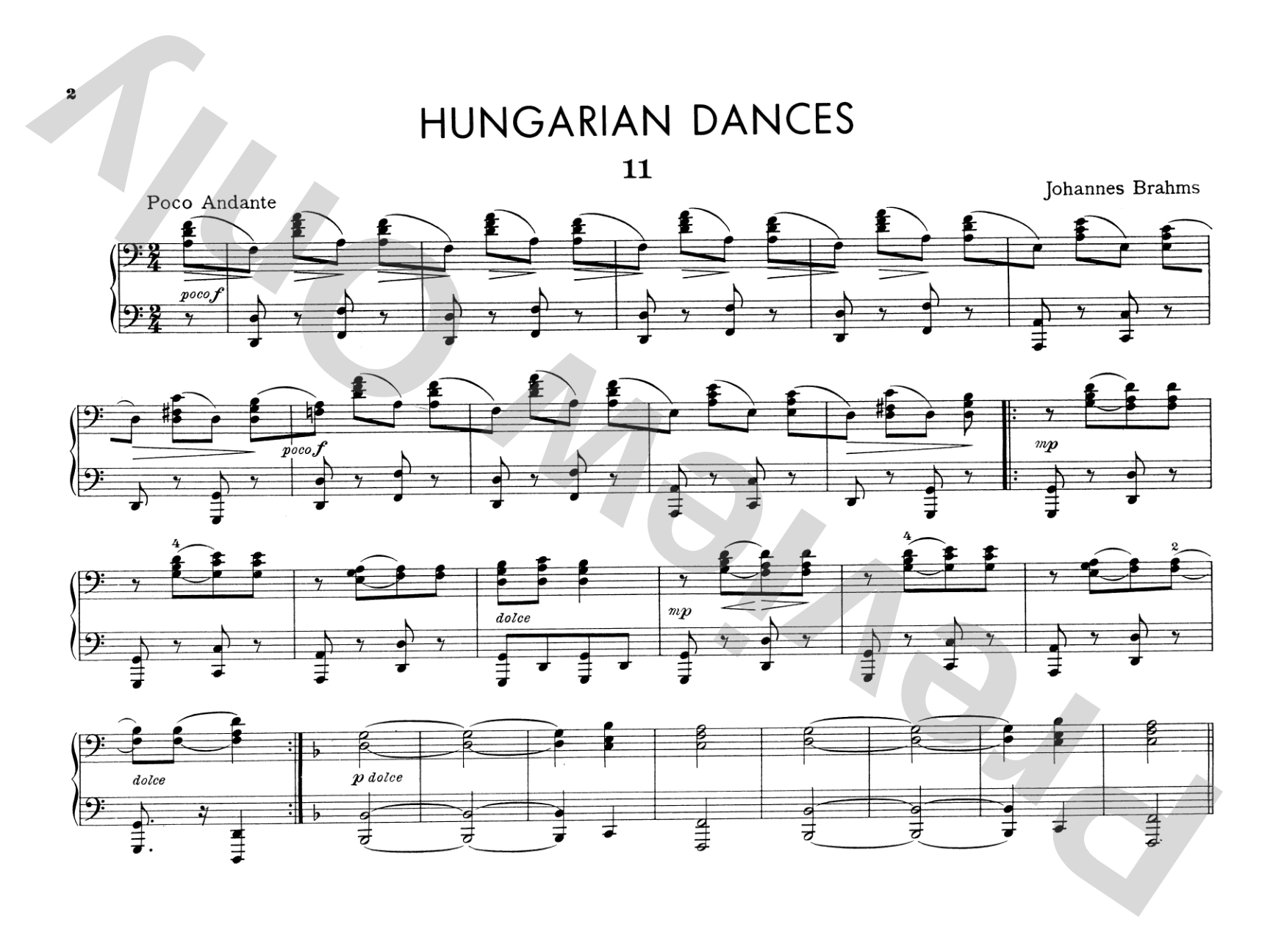 Brahms: Hungarian Dances, Volume II: Piano Duet (1 Piano, 4 Hands) Comb Bound Book