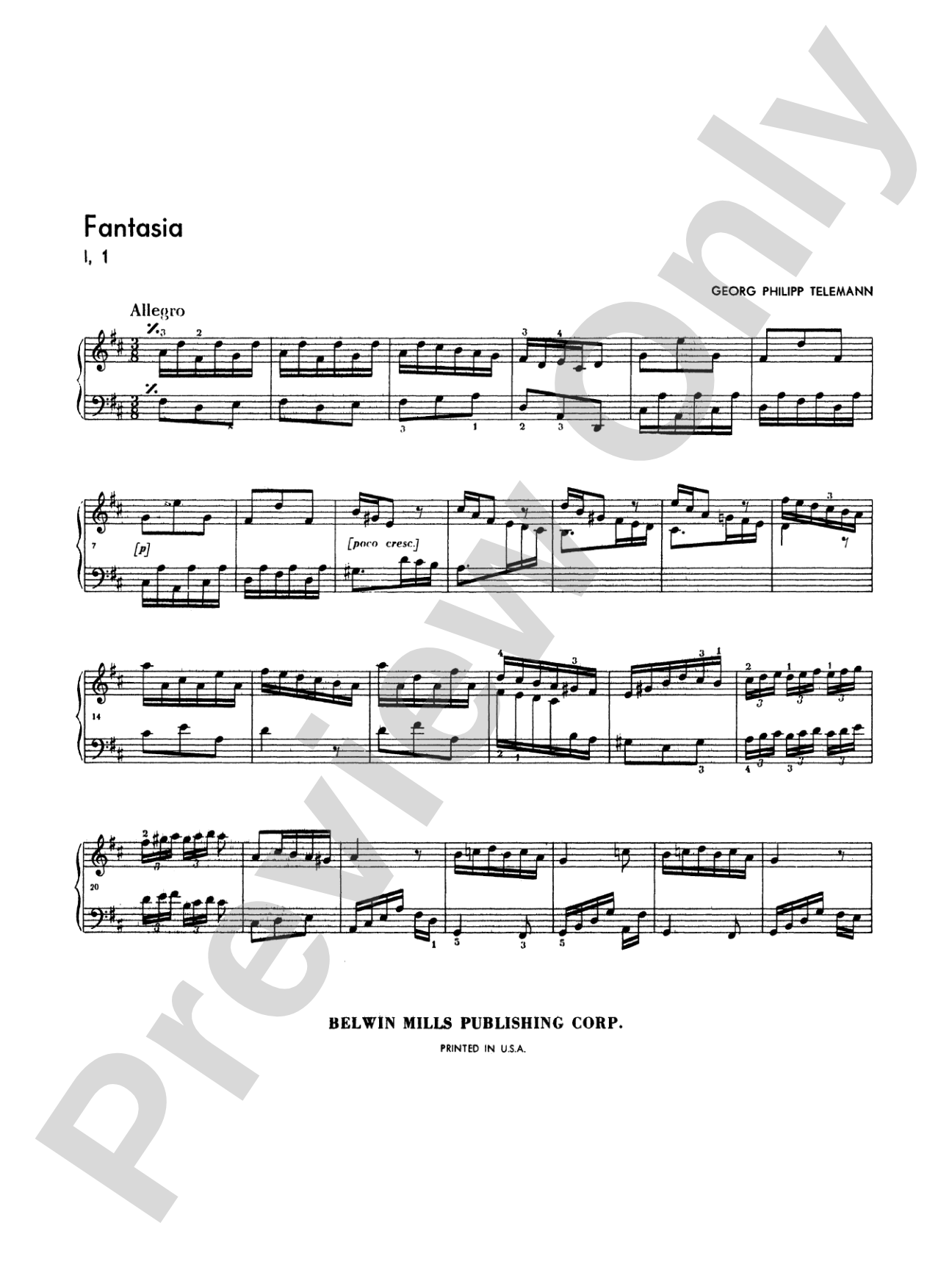 Telemann: Fantasies for Piano: Piano Book