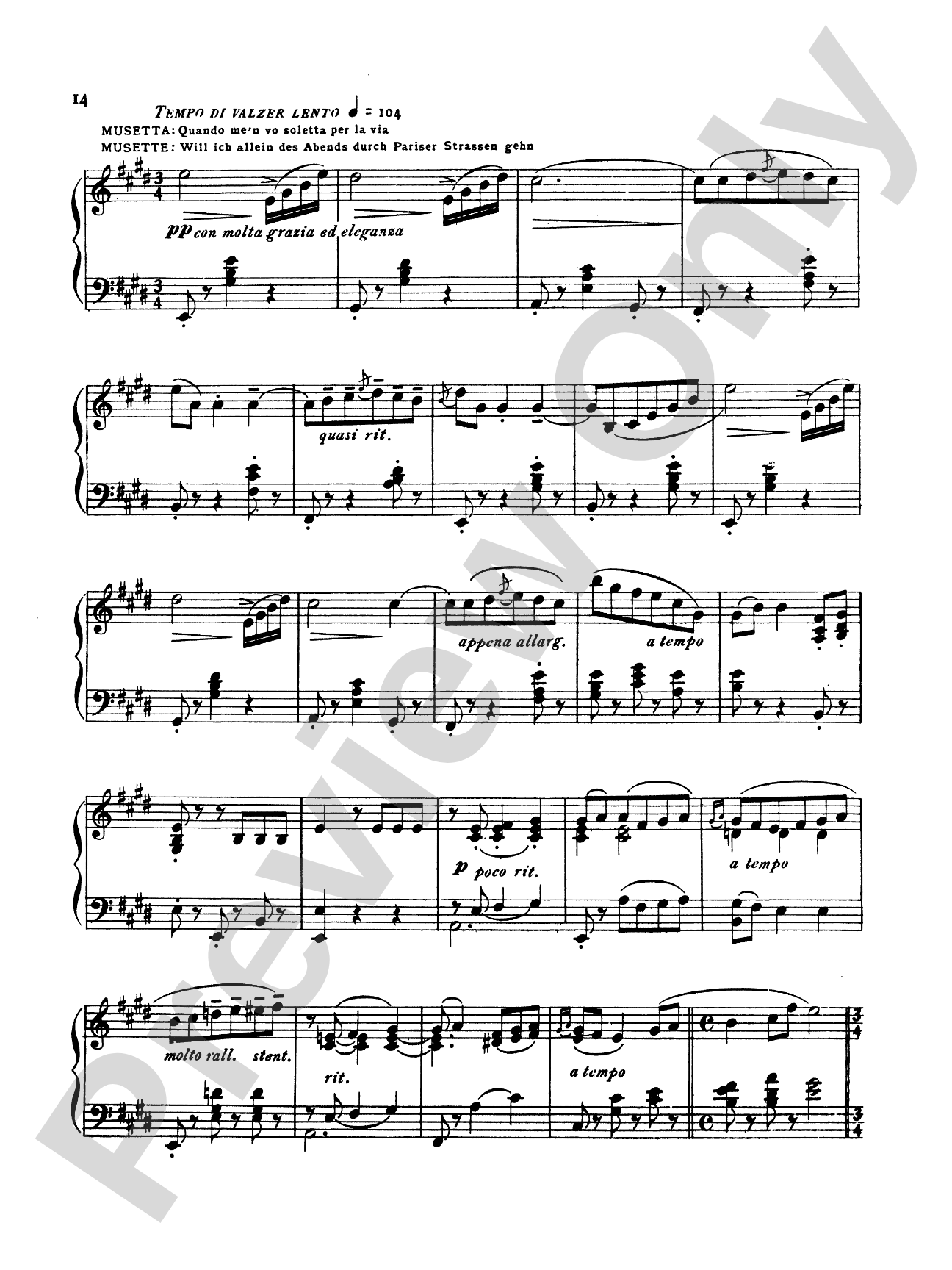 Puccini: La Boheme Fantasy (Transcr. Bernhard Wolff): Piano