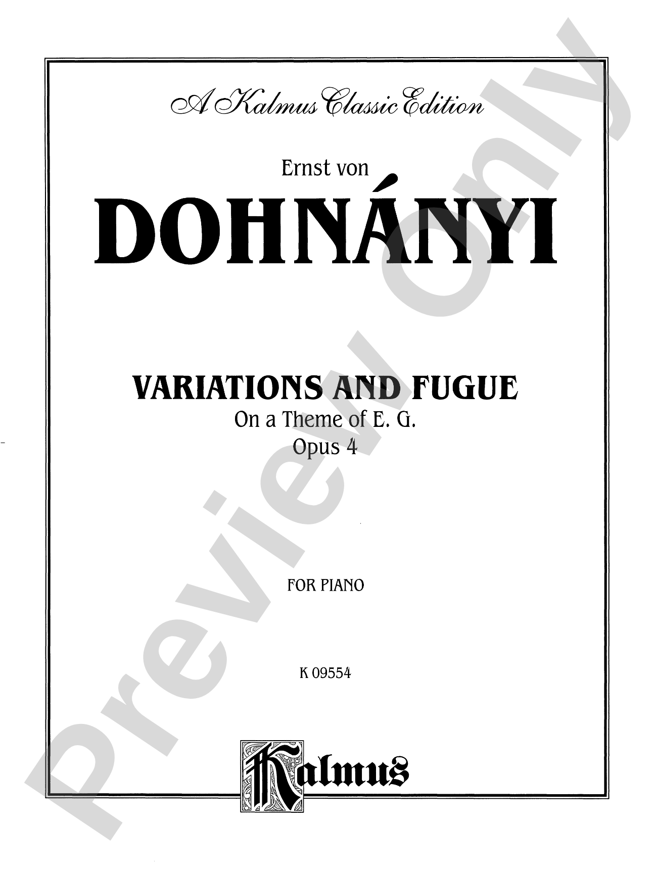 Dohnányi: Variation & Fugue (on a theme of E.G.), Op. 4: Piano