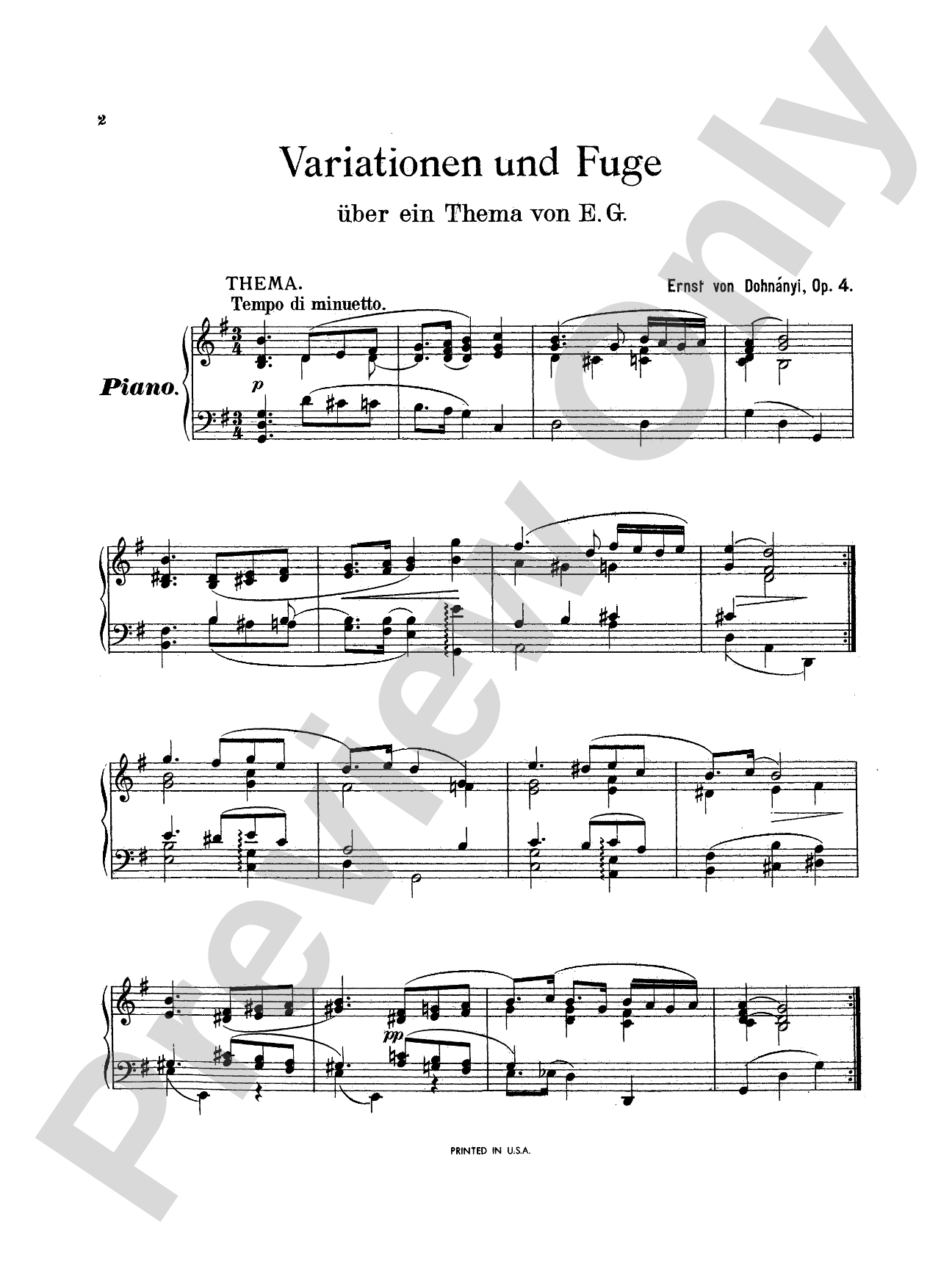 Dohnányi: Variation & Fugue (on a theme of E.G.), Op. 4: Piano