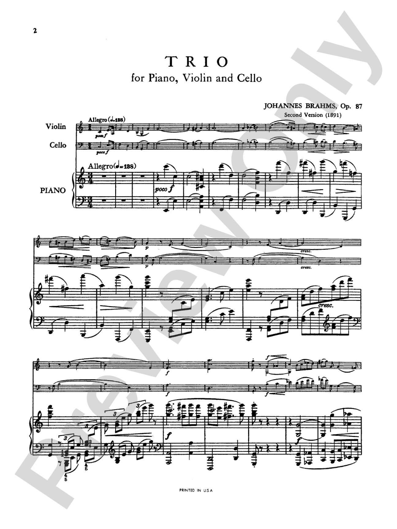 Brahms: Trio No. 2 in C Major, Op. 87