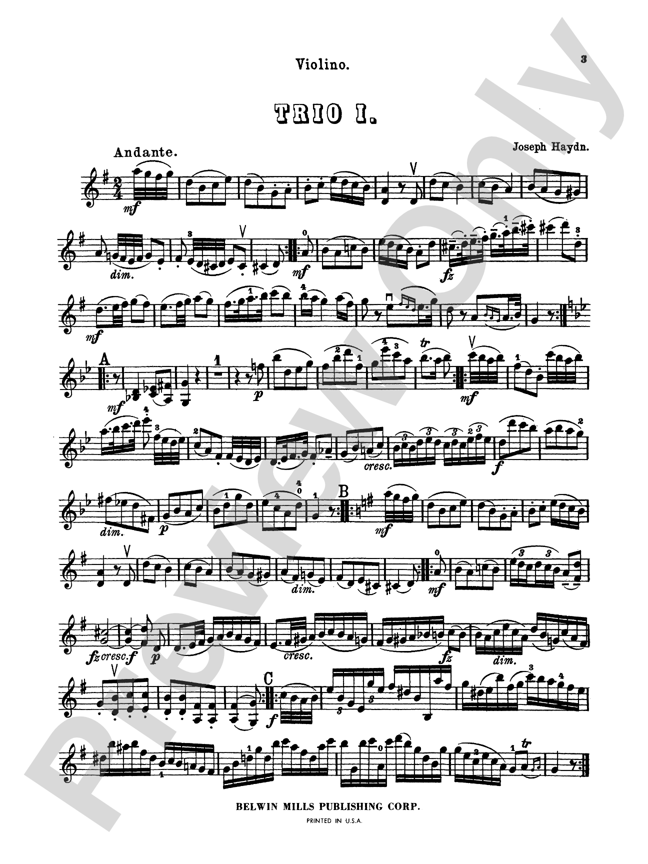 Haydn: Piano Trios, Volume I (Nos. 1-6): Chamber Trio Book