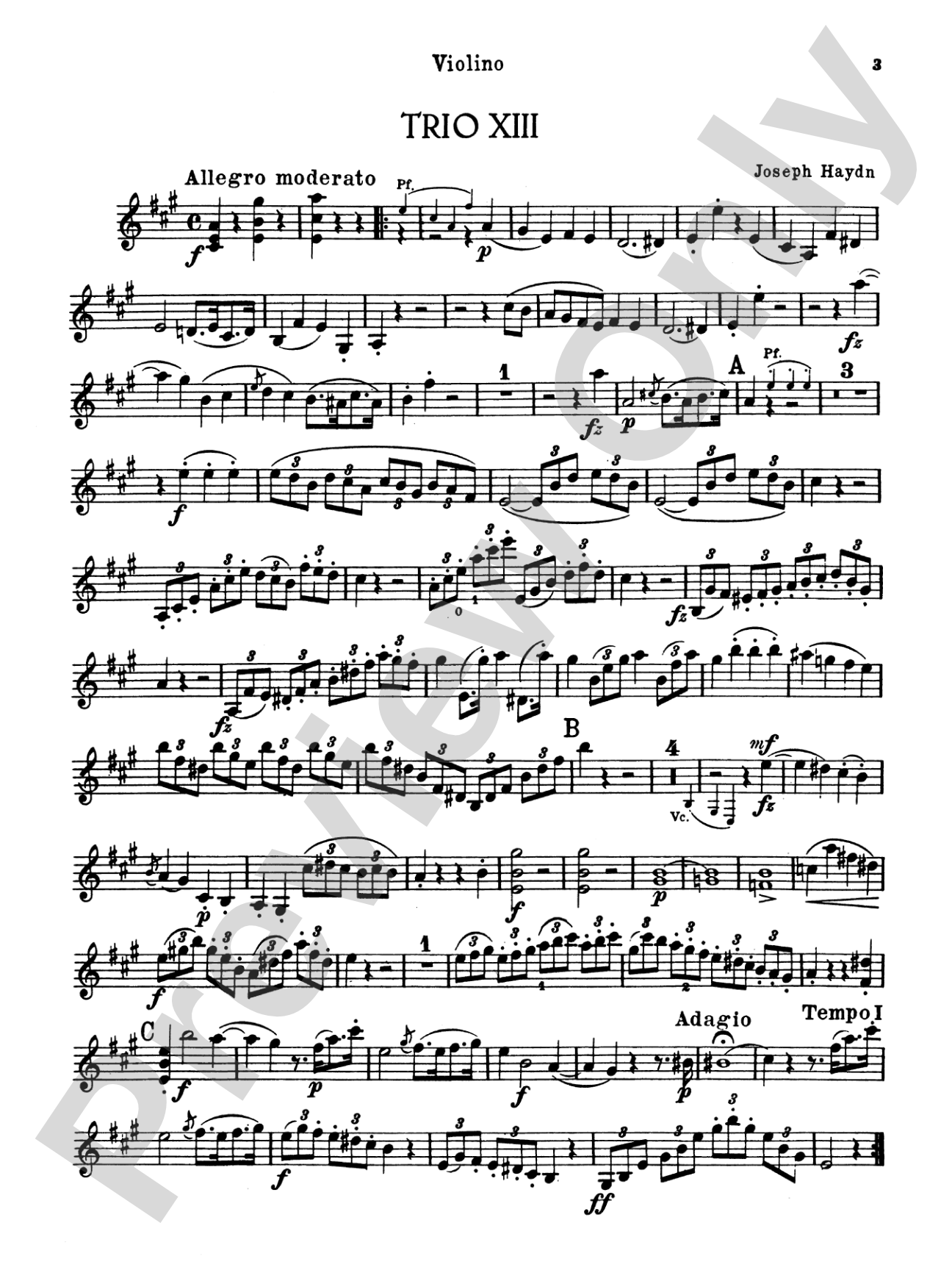 Haydn: Piano Trios, Volume III (Nos. 13-17): Chamber Trio Book