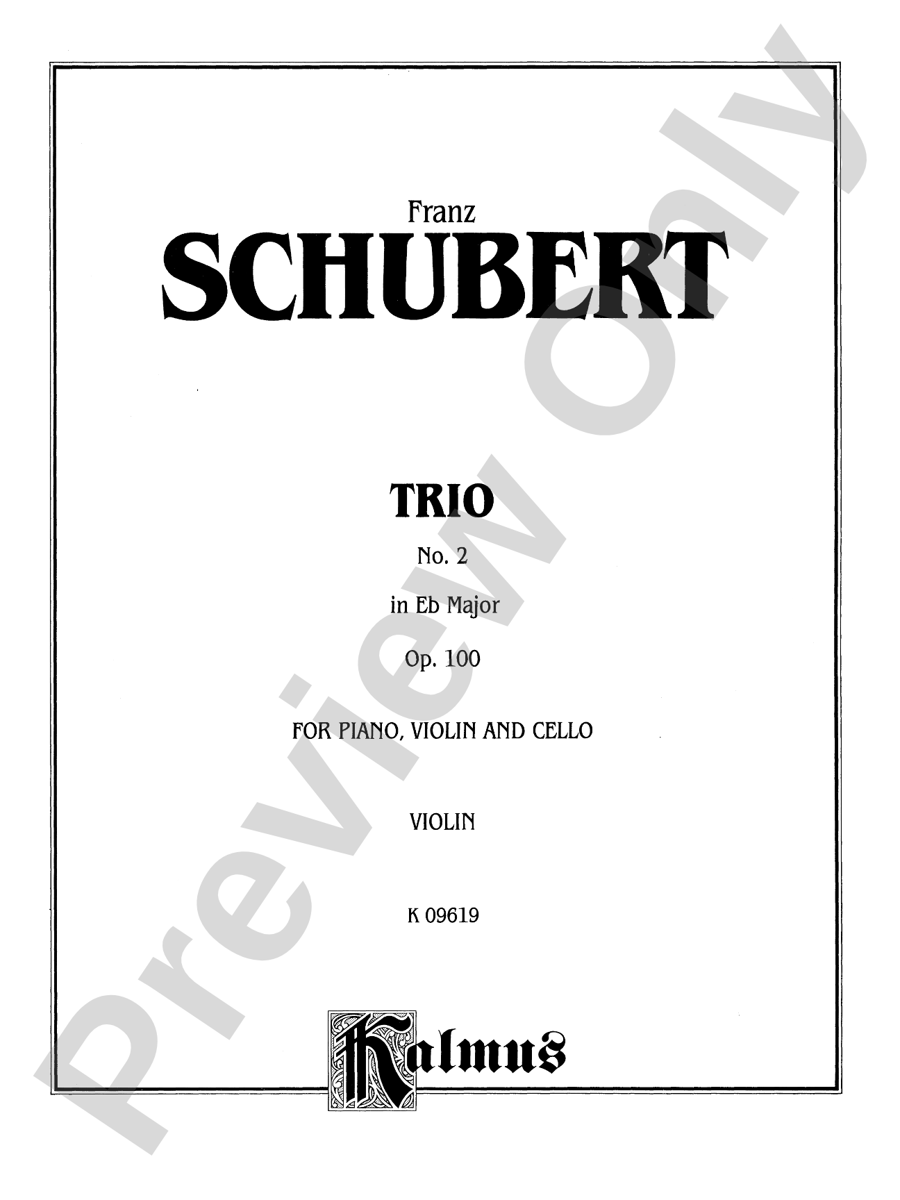 Schubert: Trio No. 2 in E flat Major, Op. 100: Chamber Trio Book