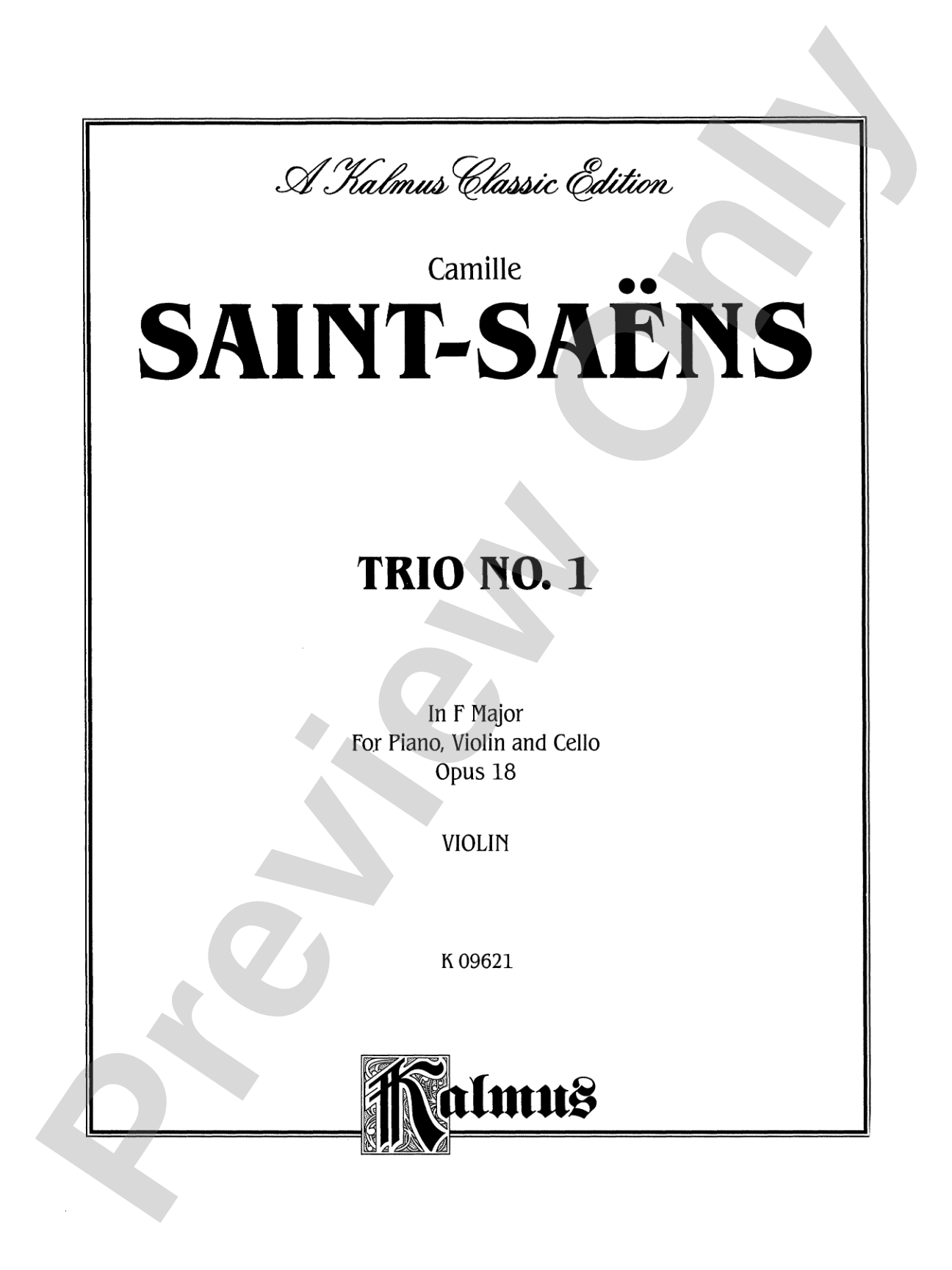 Saint-Saëns: Trio No. 1 in F Major, Op. 18: Chamber Trio Book