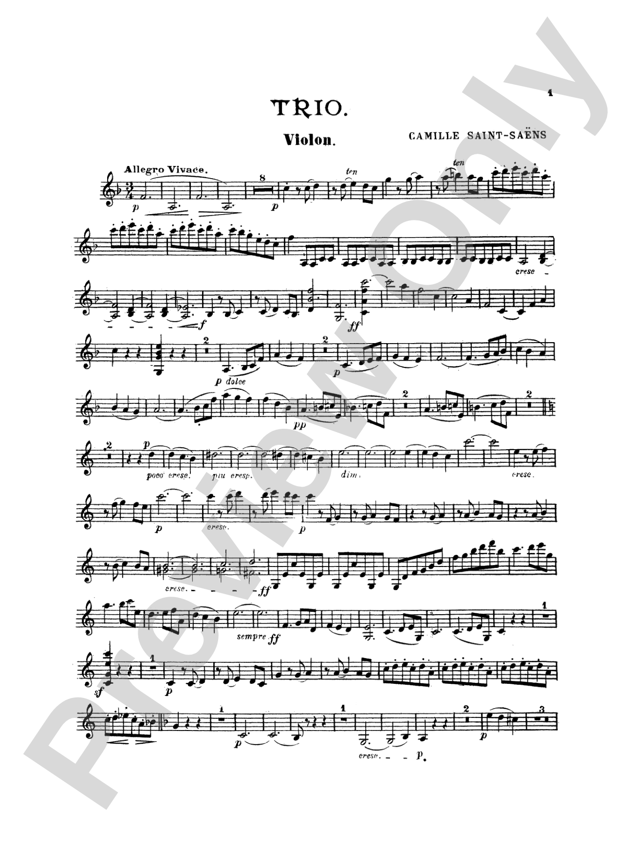 Saint-Saëns: Trio No. 1 in F Major, Op. 18: Chamber Trio Book