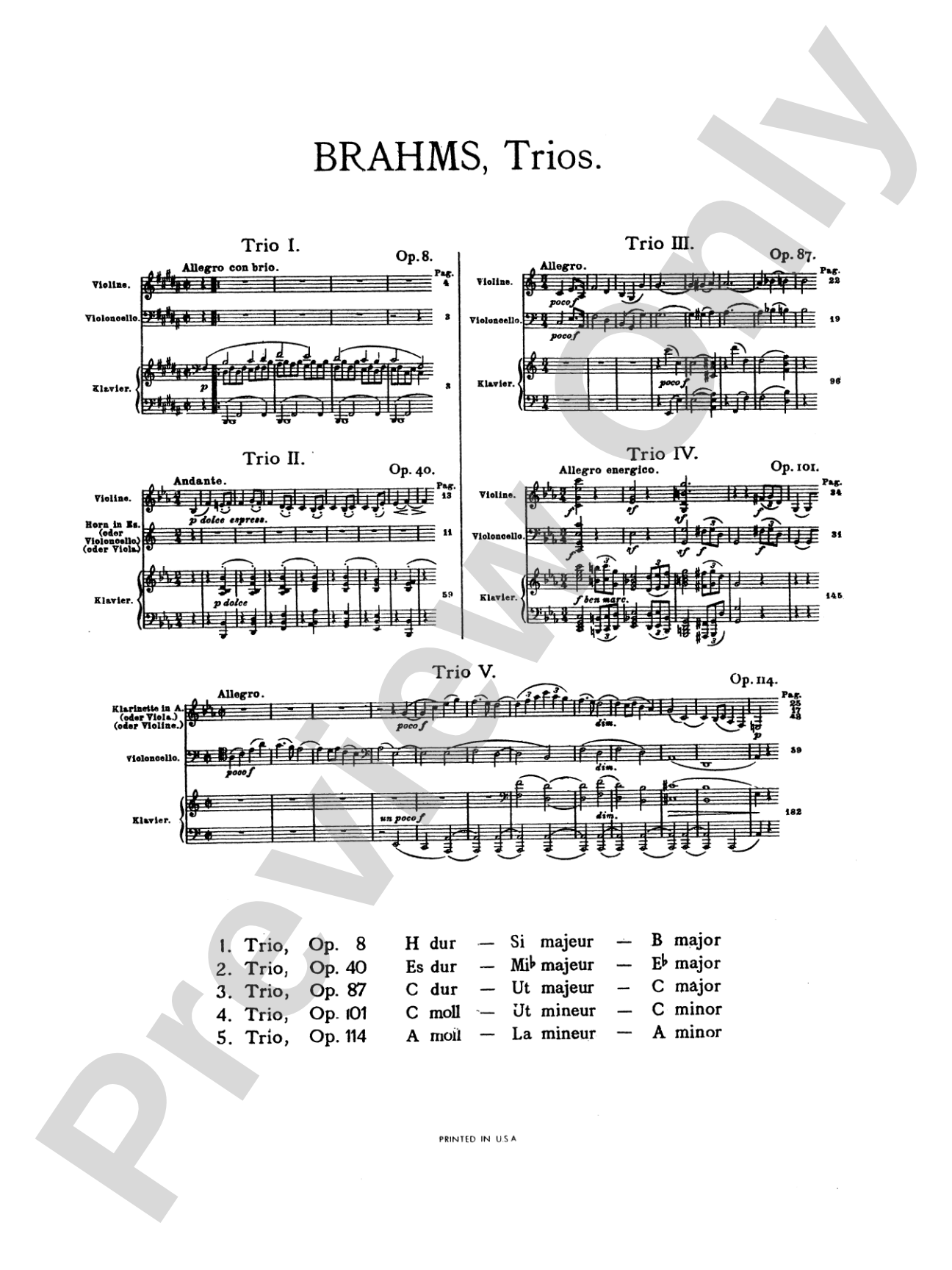 Brahms: Trio No. 1 in B Major, Op. 8: Chamber Trio Book