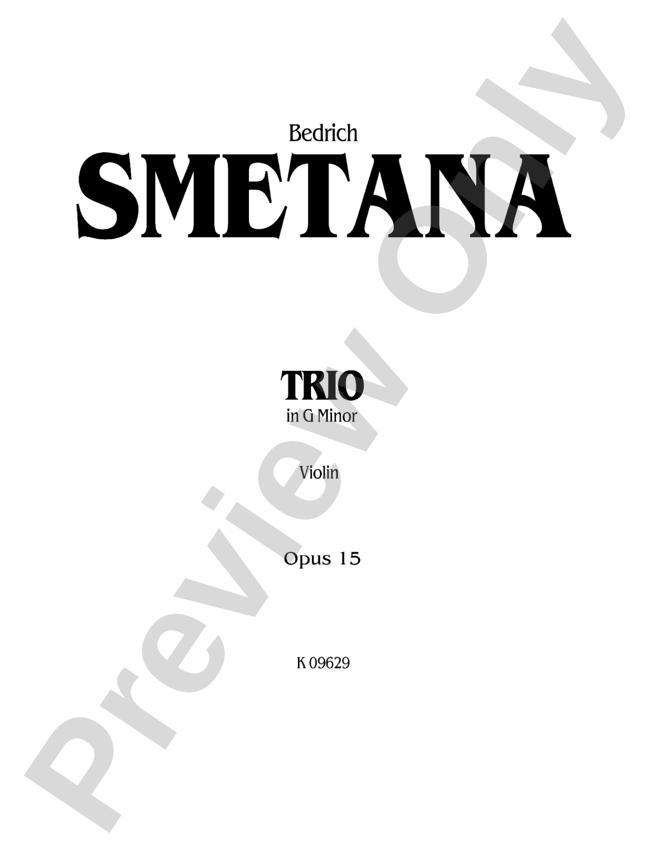 Smetana: Trio in G Minor, Op. 15: Chamber Trio Book