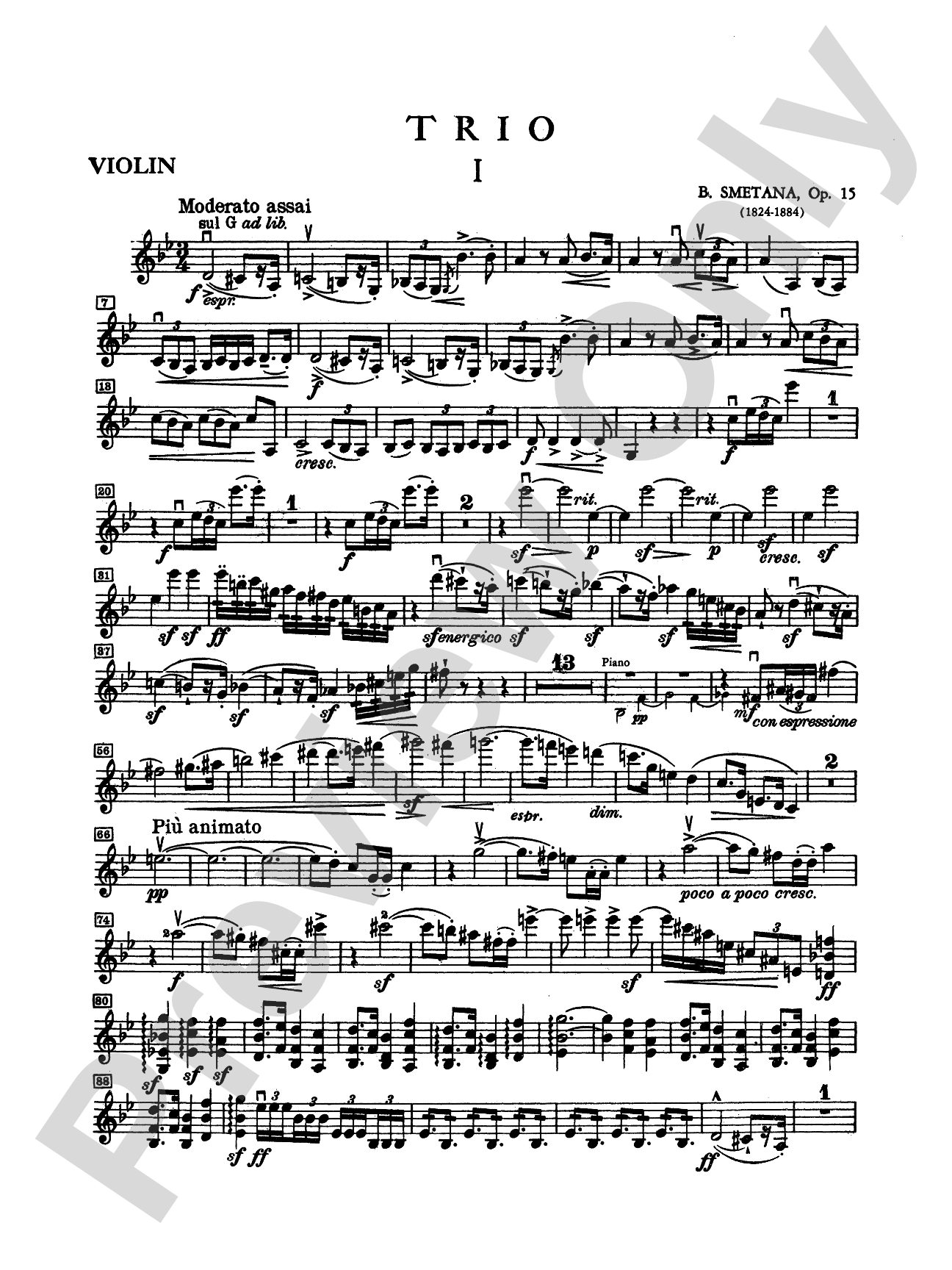 Smetana: Trio in G Minor, Op. 15: Chamber Trio Book