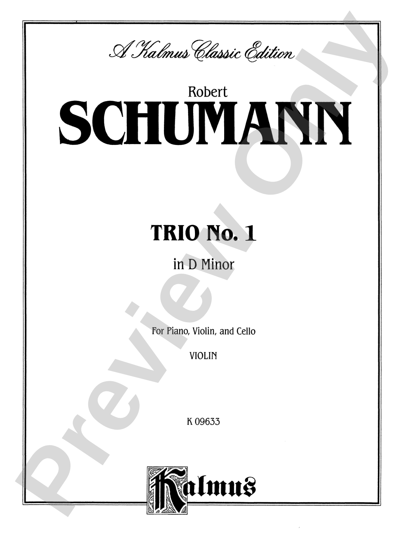 Schumann: Trio No. 1 in D Minor, Op. 53: Chamber Trio Book
