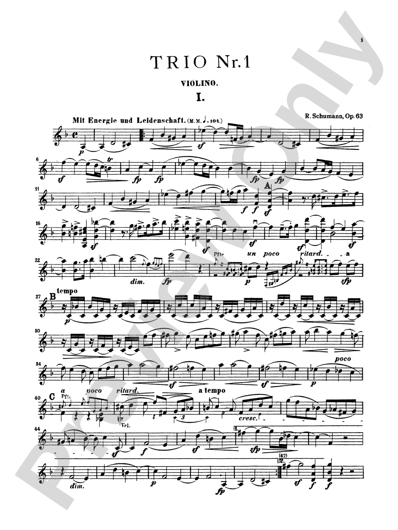 Schumann: Trio No. 1 in D Minor, Op. 53: Chamber Trio Book