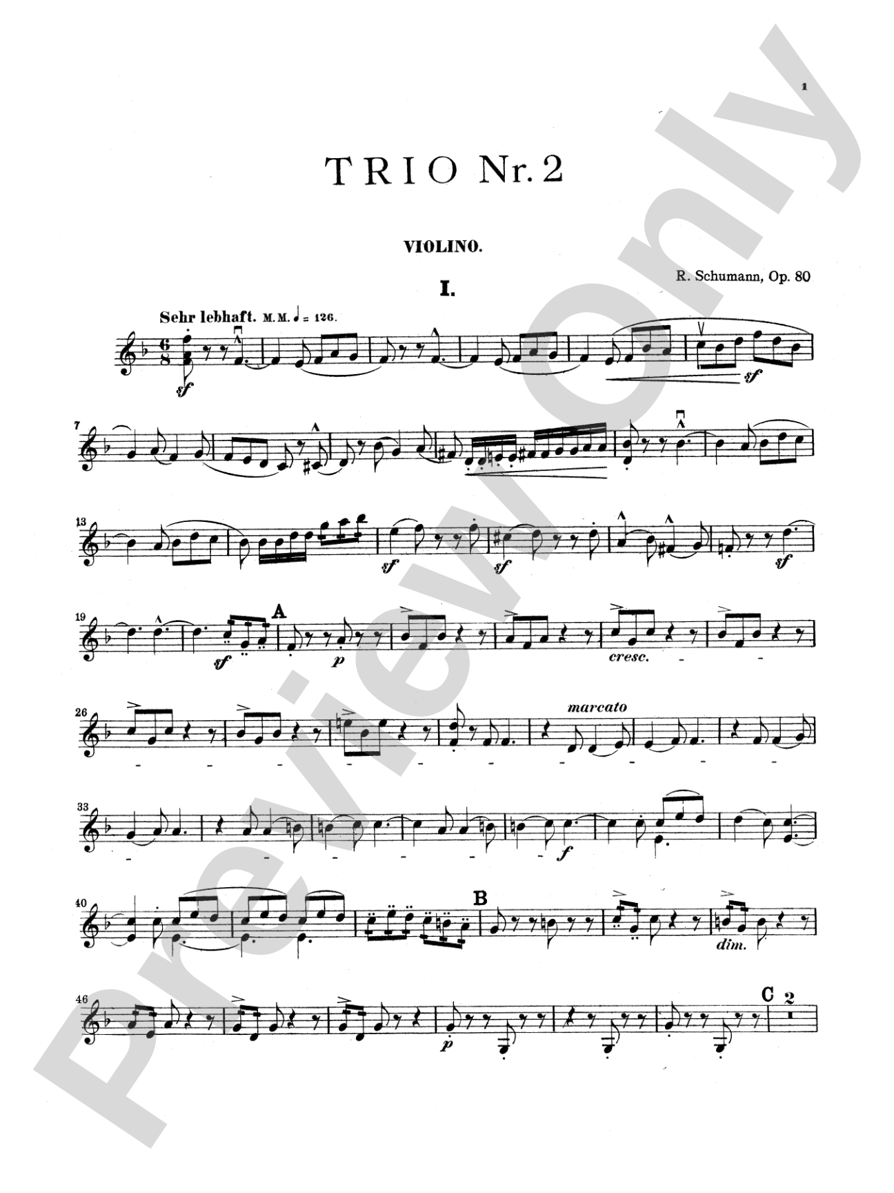 Schumann: Trio No. 2 in F Major, Op. 80: Chamber Trio Book