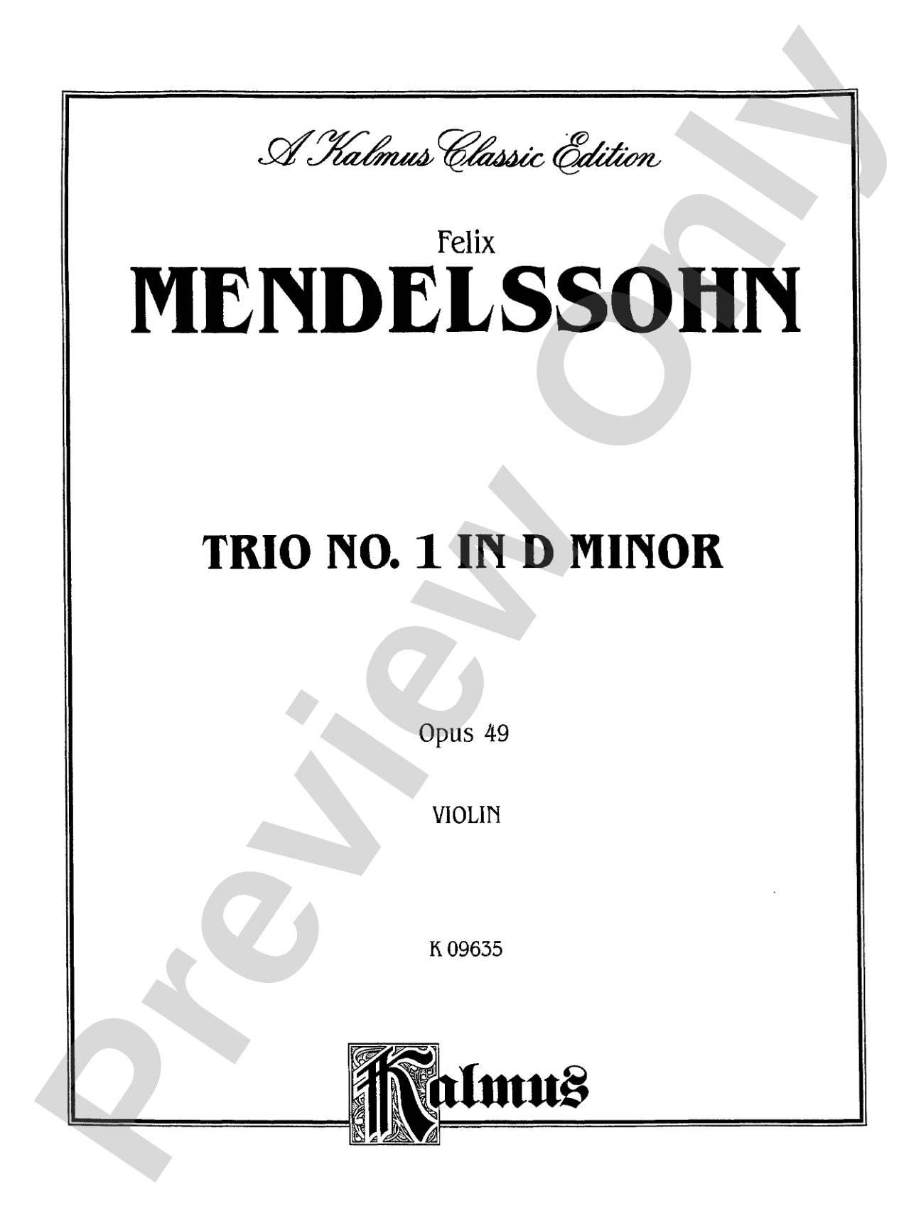 Mendelssohn: Trio No. 1 in D Minor, Op. 49: Chamber Trio Book