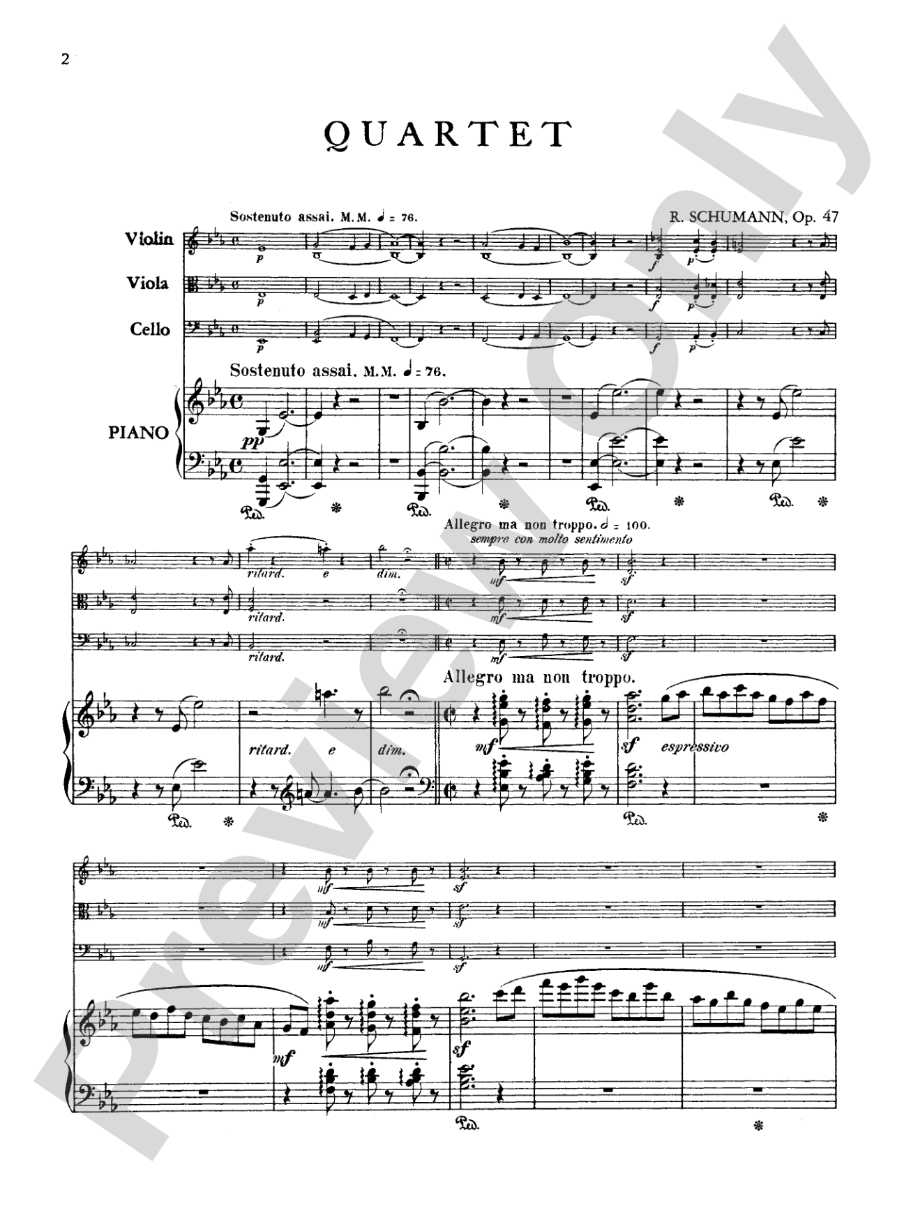 Schumann: Quartet in E flat Major, Op. 47: Chamber Quartet