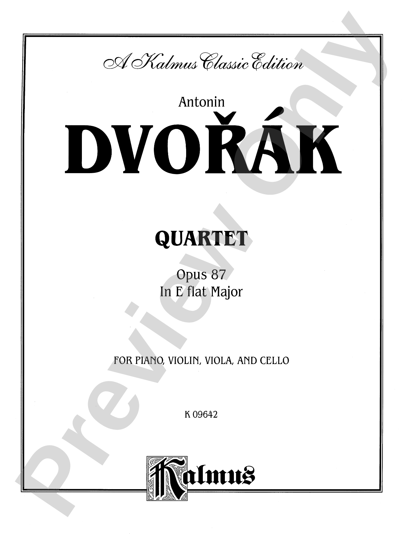 Dvorák: Quartet in E flat Major, Op. 87: Chamber Quartet Book