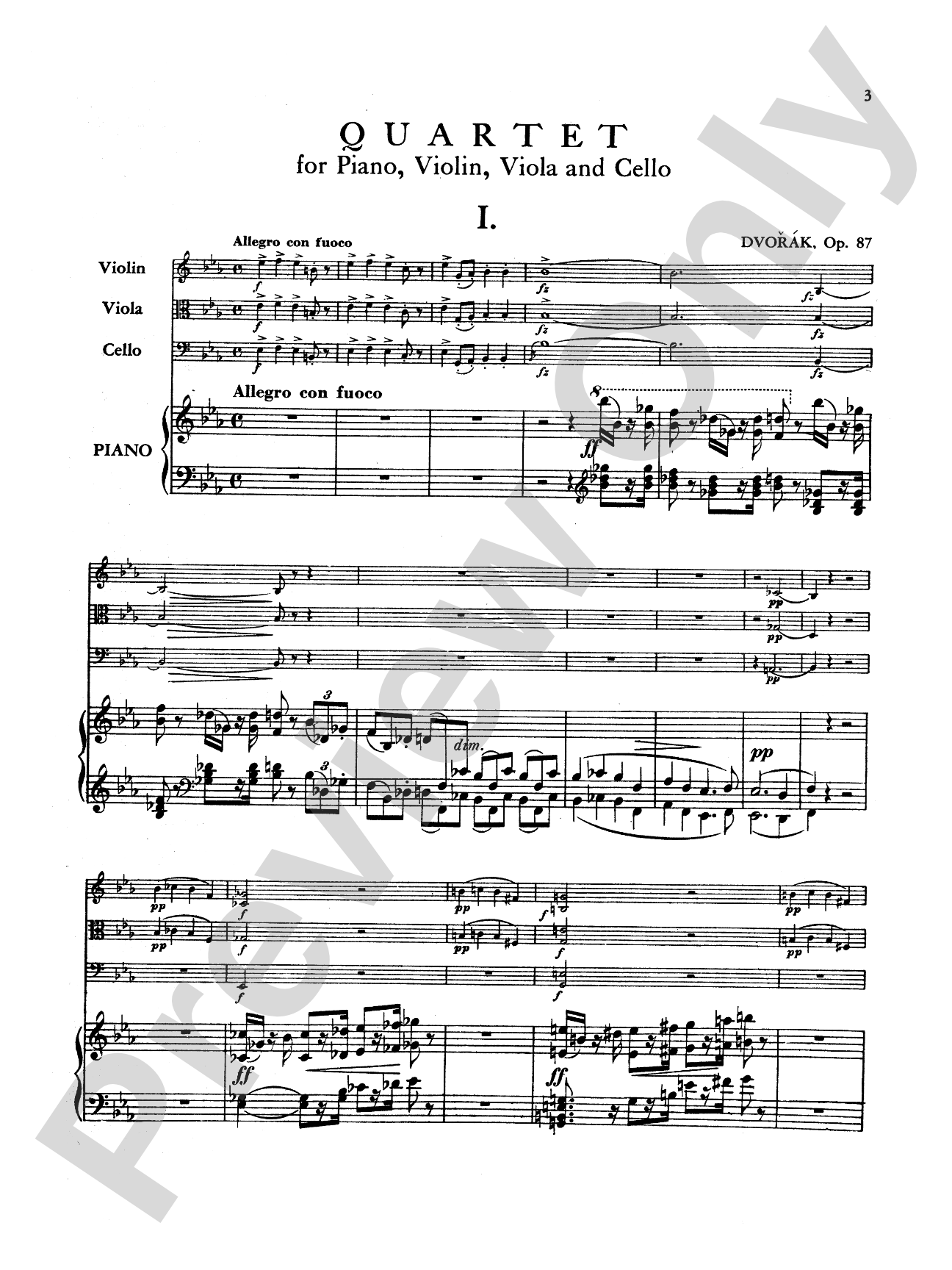 Dvorák: Quartet in E flat Major, Op. 87: Chamber Quartet Book