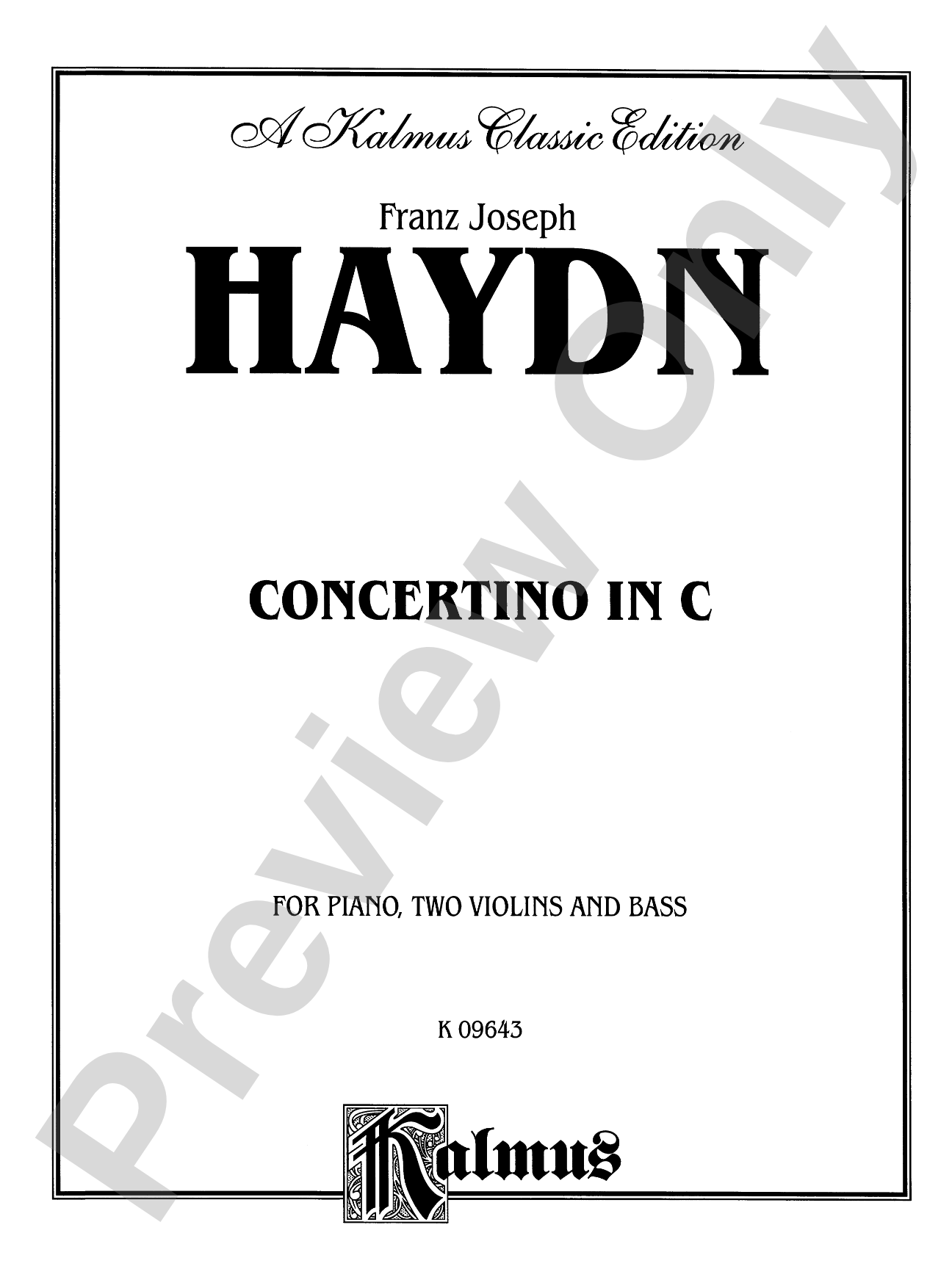 Haydn: Concertino in C Major: Chamber Quartet Book