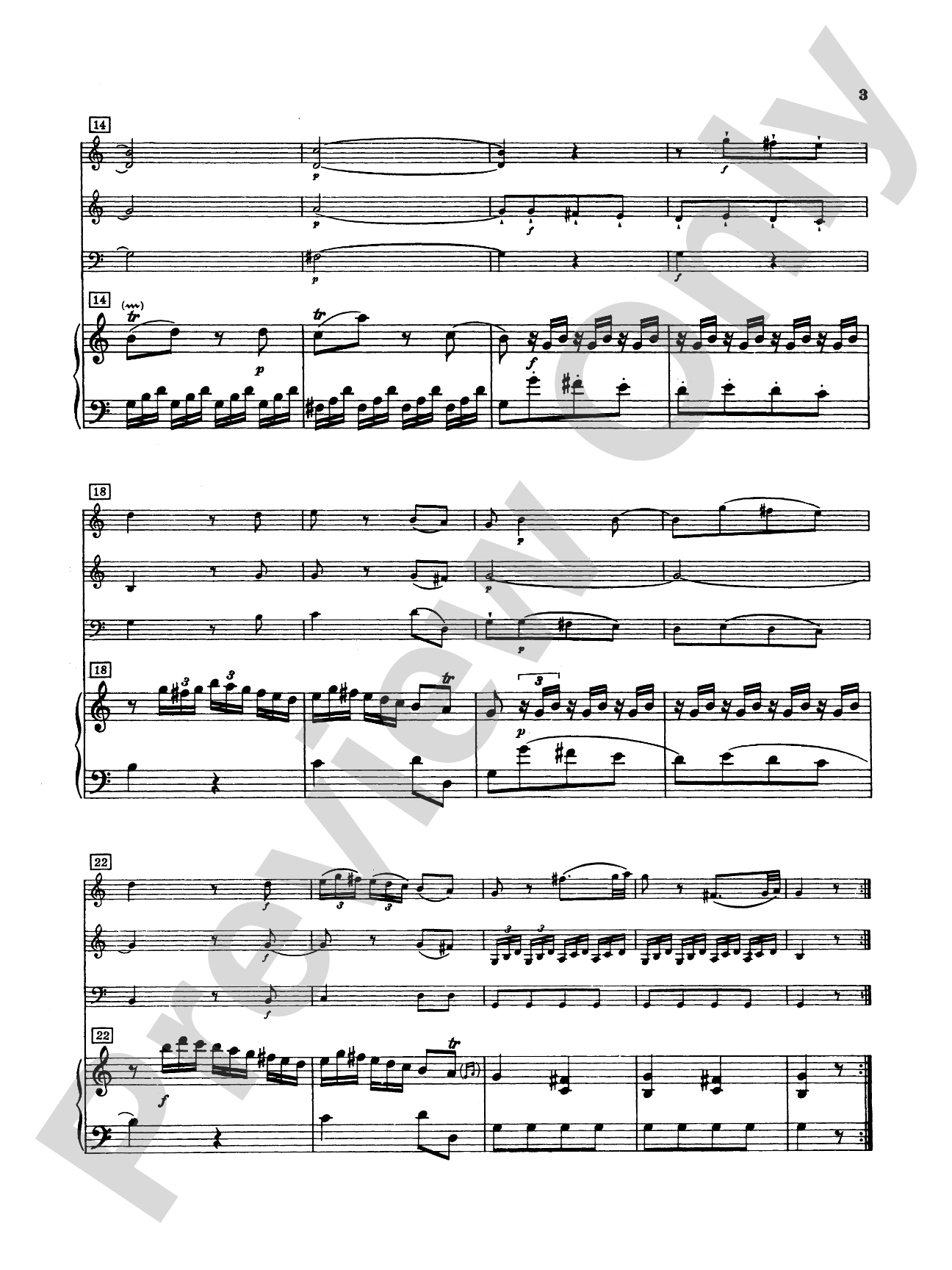 Haydn: Concertino in C Major: Chamber Quartet Book