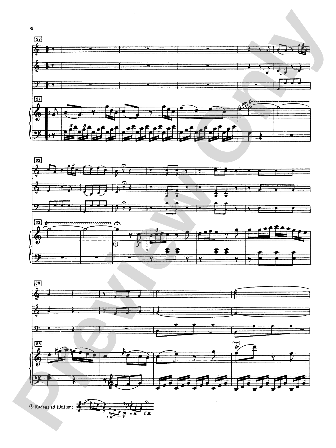 Haydn: Concertino in C Major: Chamber Quartet Book
