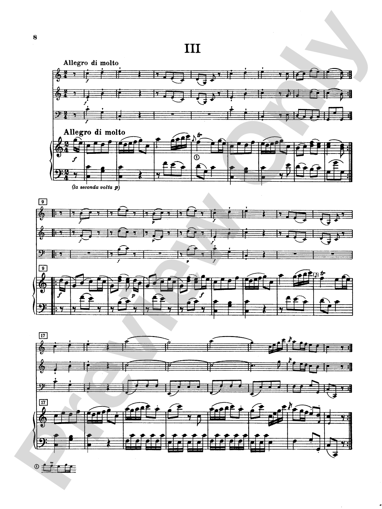 Haydn: Concertino in C Major: Chamber Quartet Book