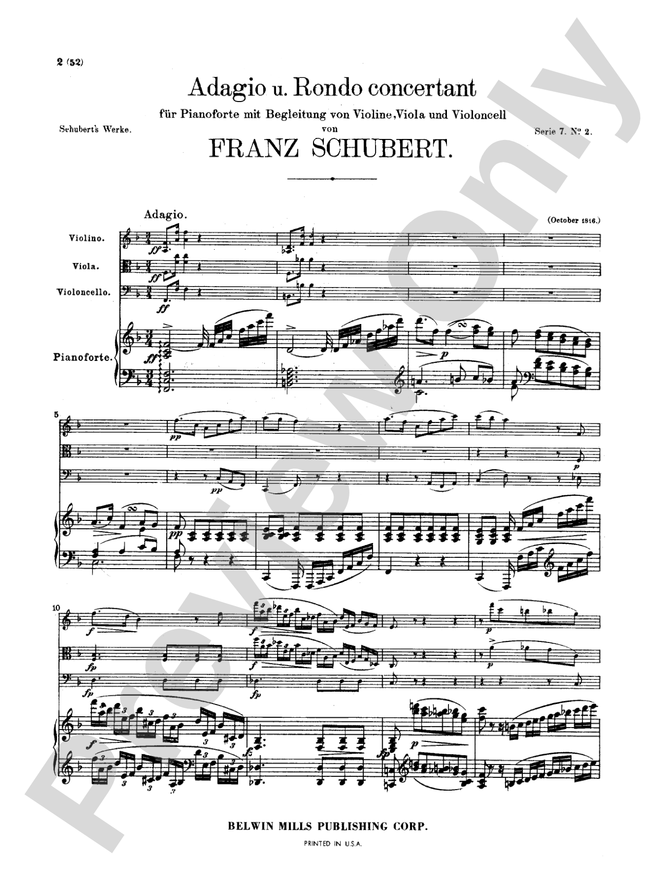 Schubert: Adagio and Rondo Concertant in F Major: Book