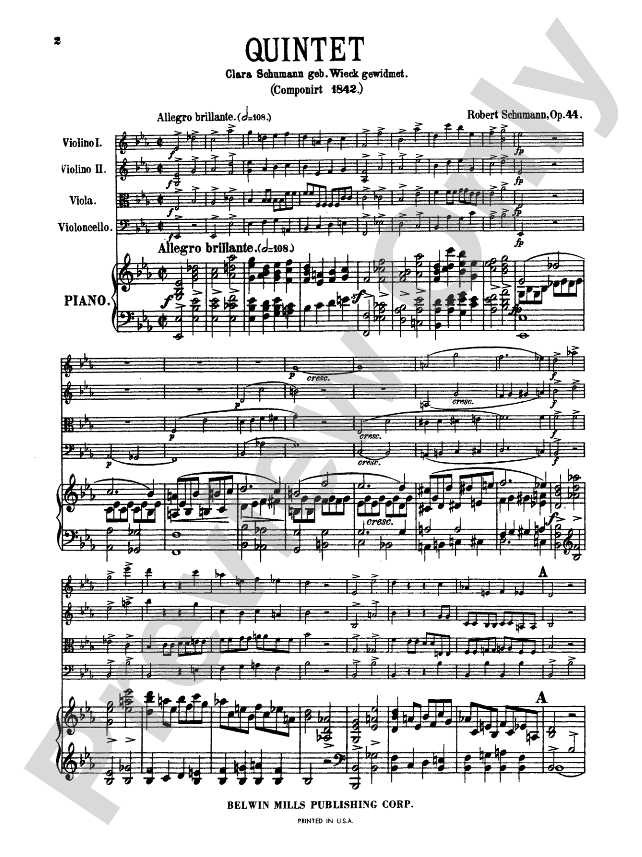 Schumann: Quintet in E flat Major, Op. 44: String Quintet Book