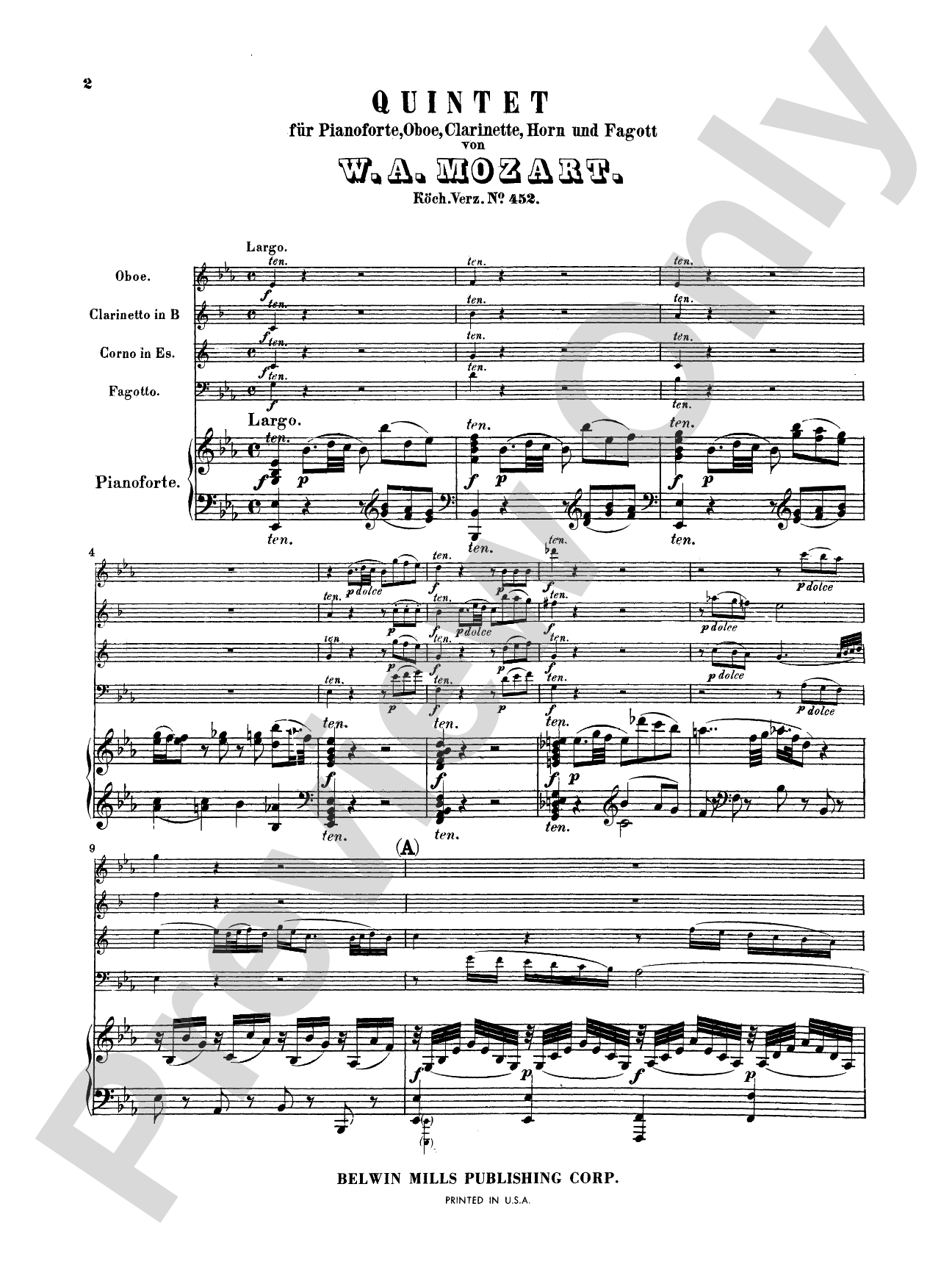 Mozart: Quintet, in E flat Major (K. 454): Chamber Quintet Book
